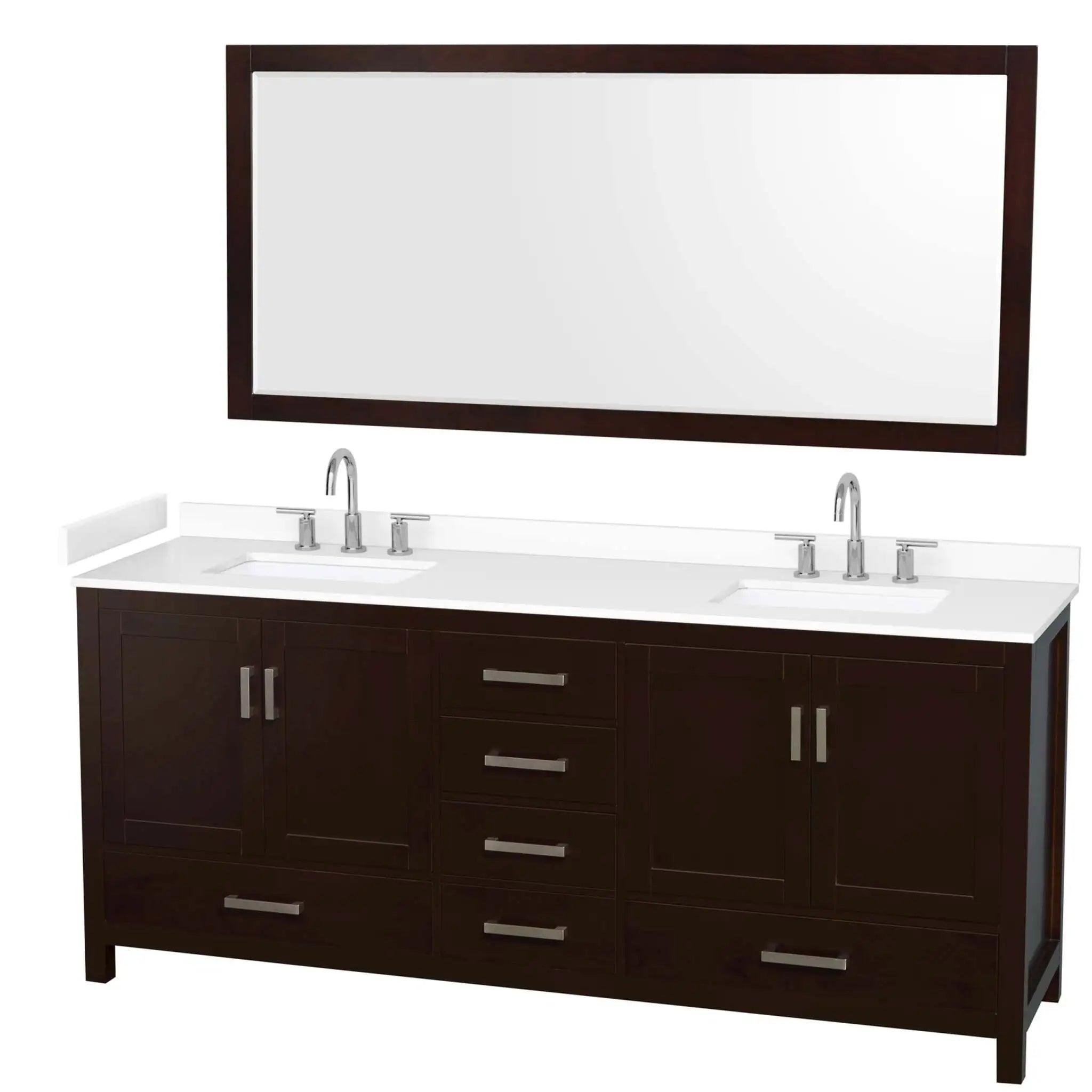 80" Sheffield Double Bathroom Vanity in Espresso with Brushed Chrome Trim & 70" Mirror by Wyndham