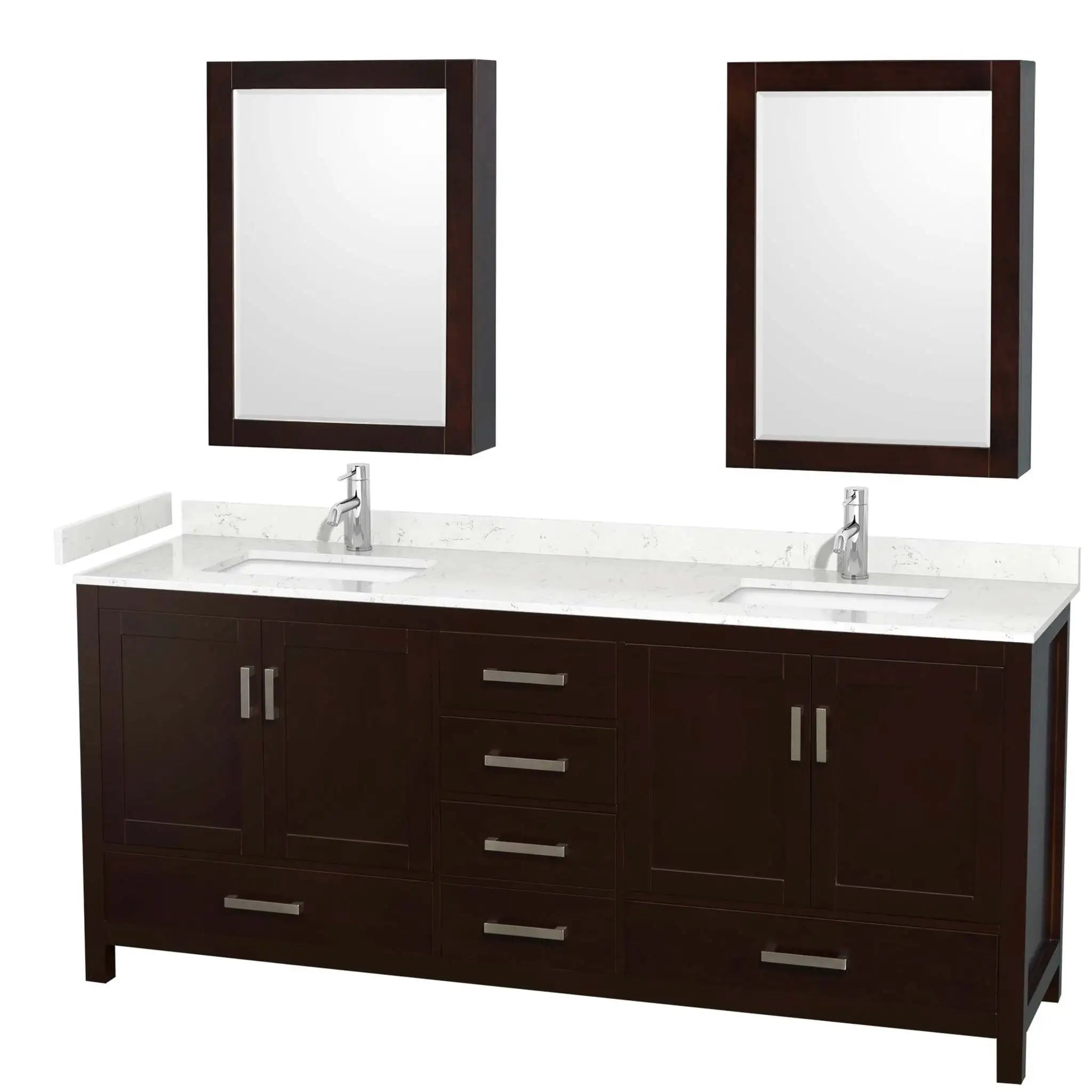 80" Sheffield Double Bathroom Vanity in Espresso with Brushed Chrome Trim & Medicine Cabinet by Wyndham