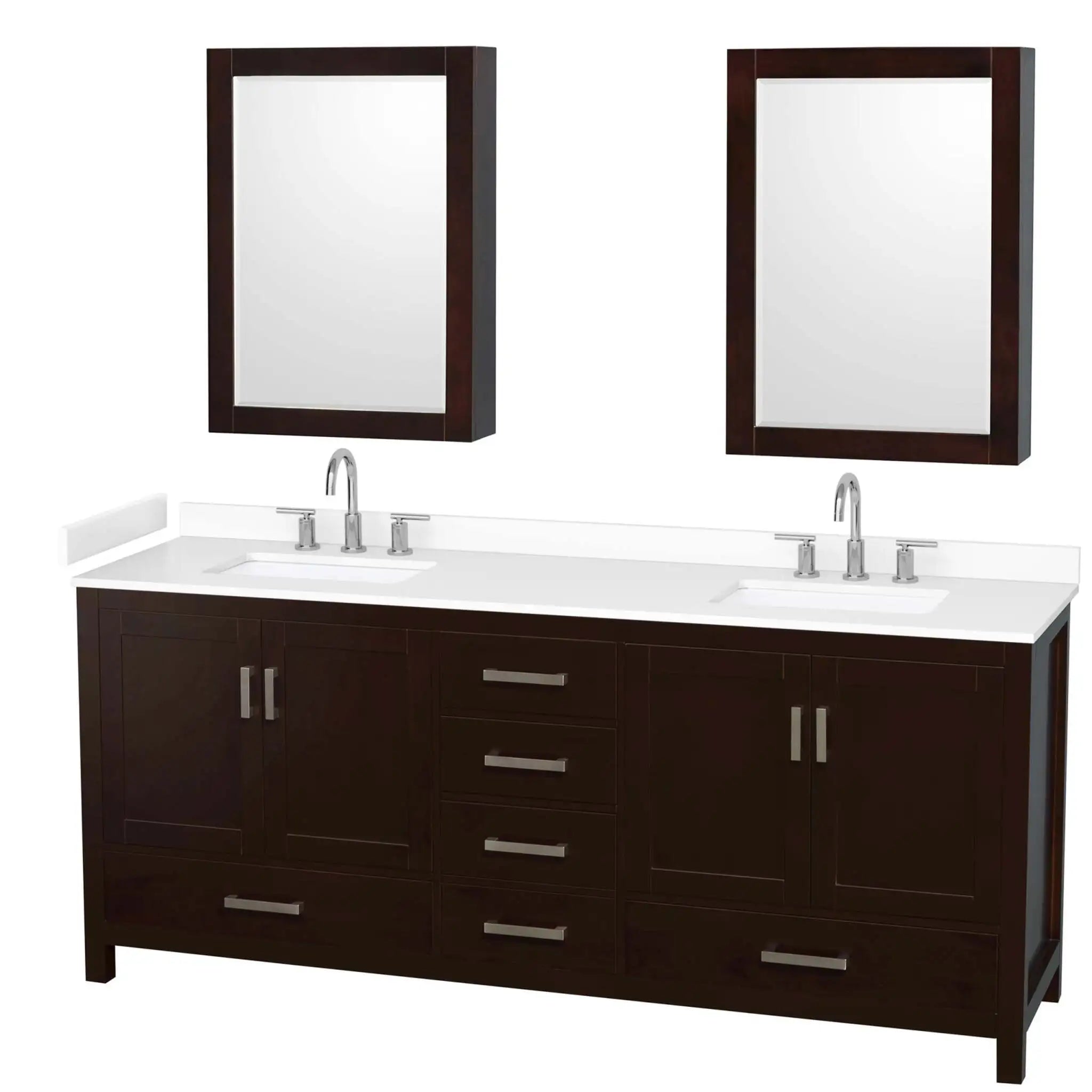 80" Sheffield Double Bathroom Vanity in Espresso with Brushed Chrome Trim & Medicine Cabinet by Wyndham