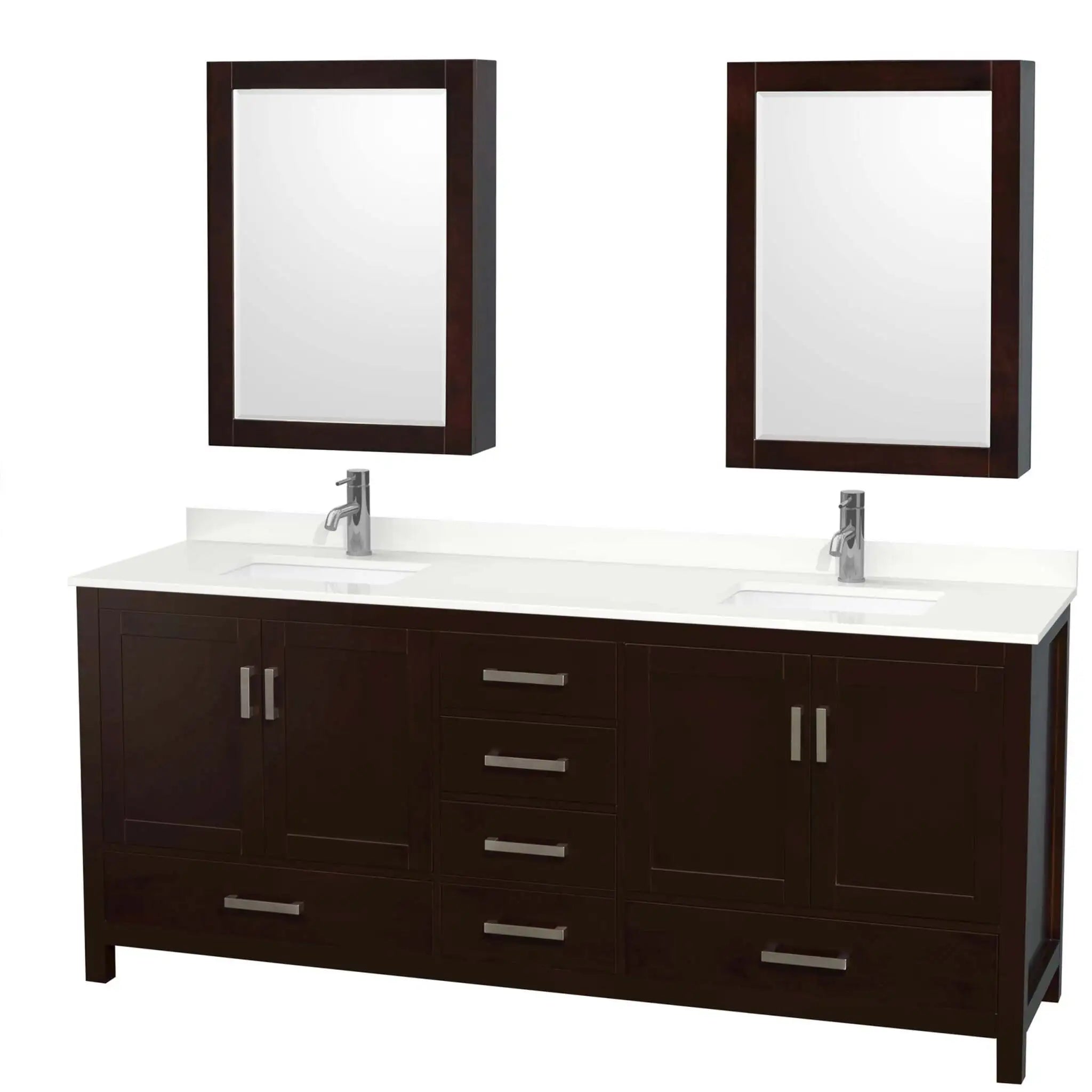 80" Sheffield Double Bathroom Vanity in Espresso with Brushed Chrome Trim & Medicine Cabinet by Wyndham