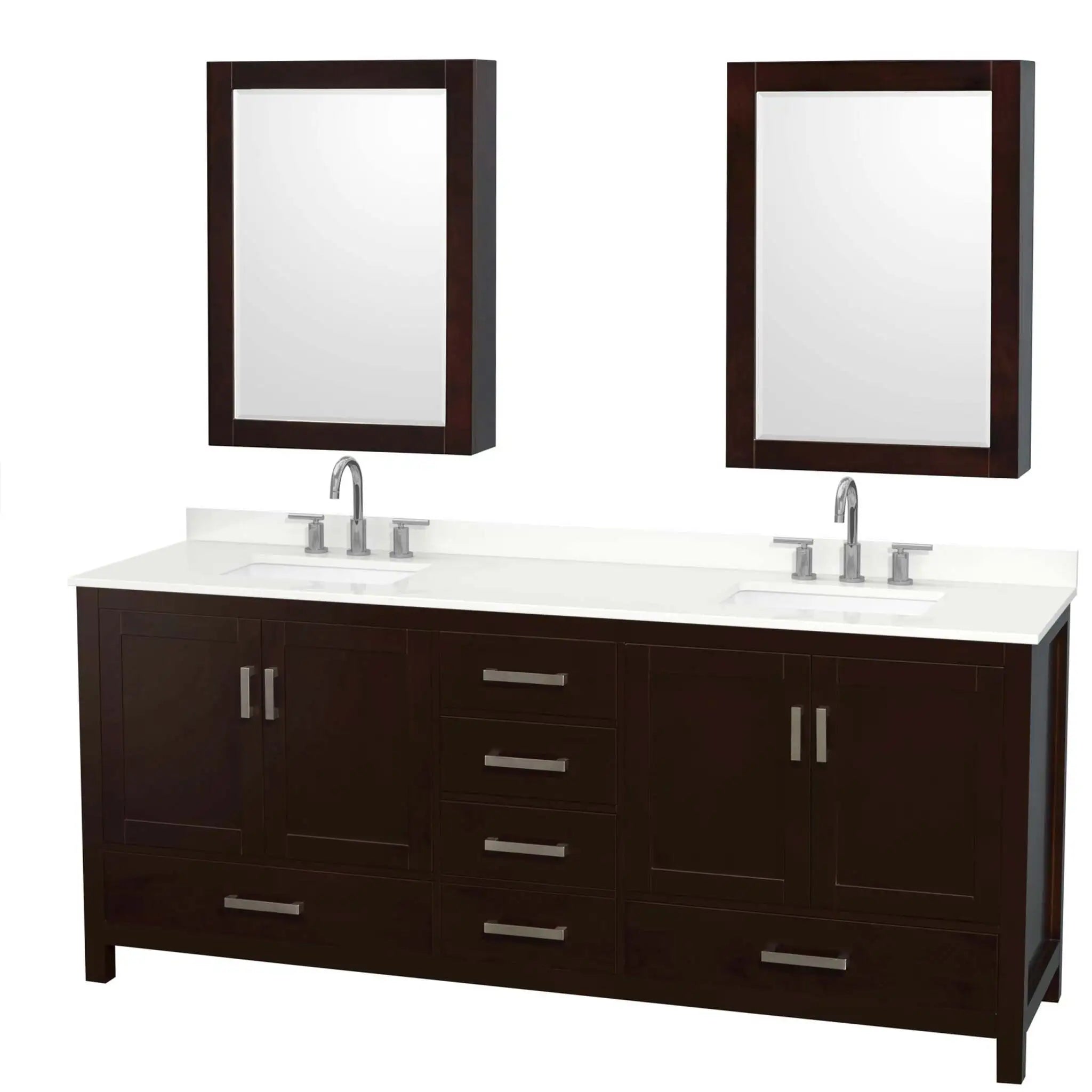 80" Sheffield Double Bathroom Vanity in Espresso with Brushed Chrome Trim & Medicine Cabinet by Wyndham