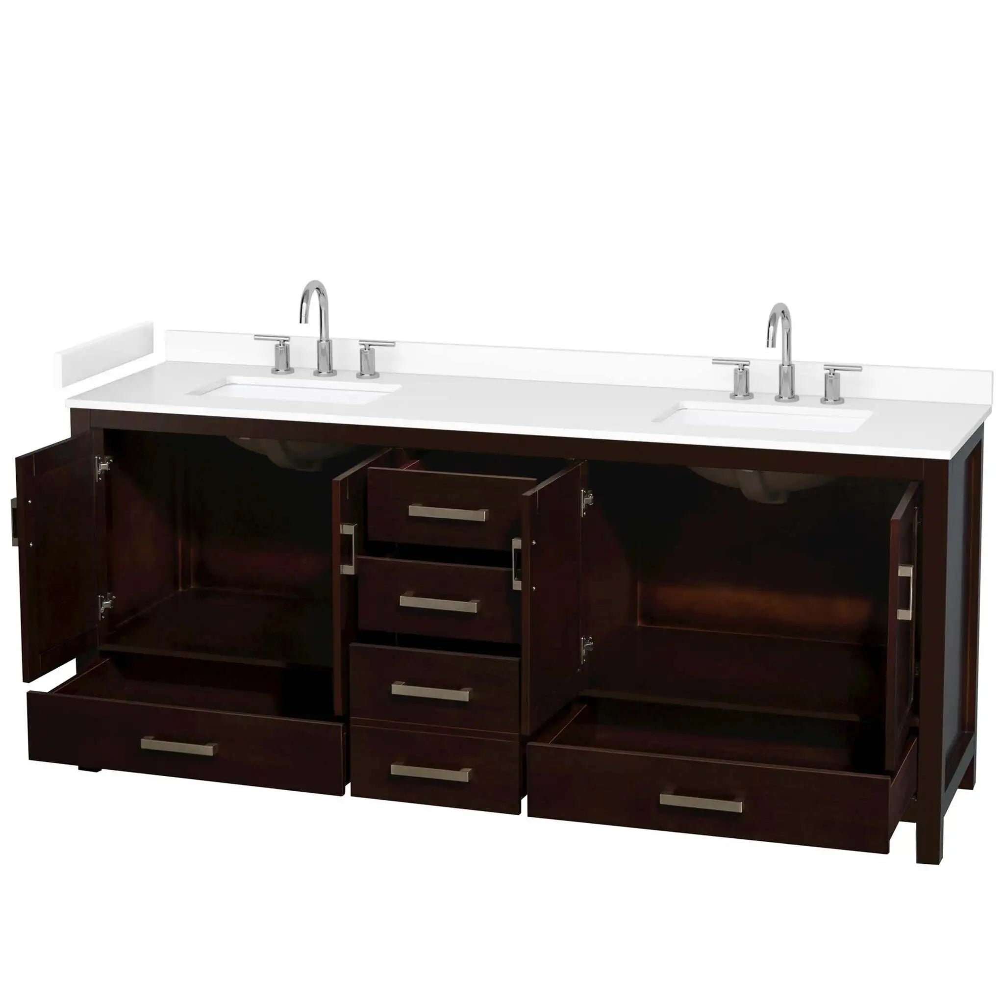80" Sheffield Double Bathroom Vanity in Espresso with Brushed Chrome Trim by Wyndham