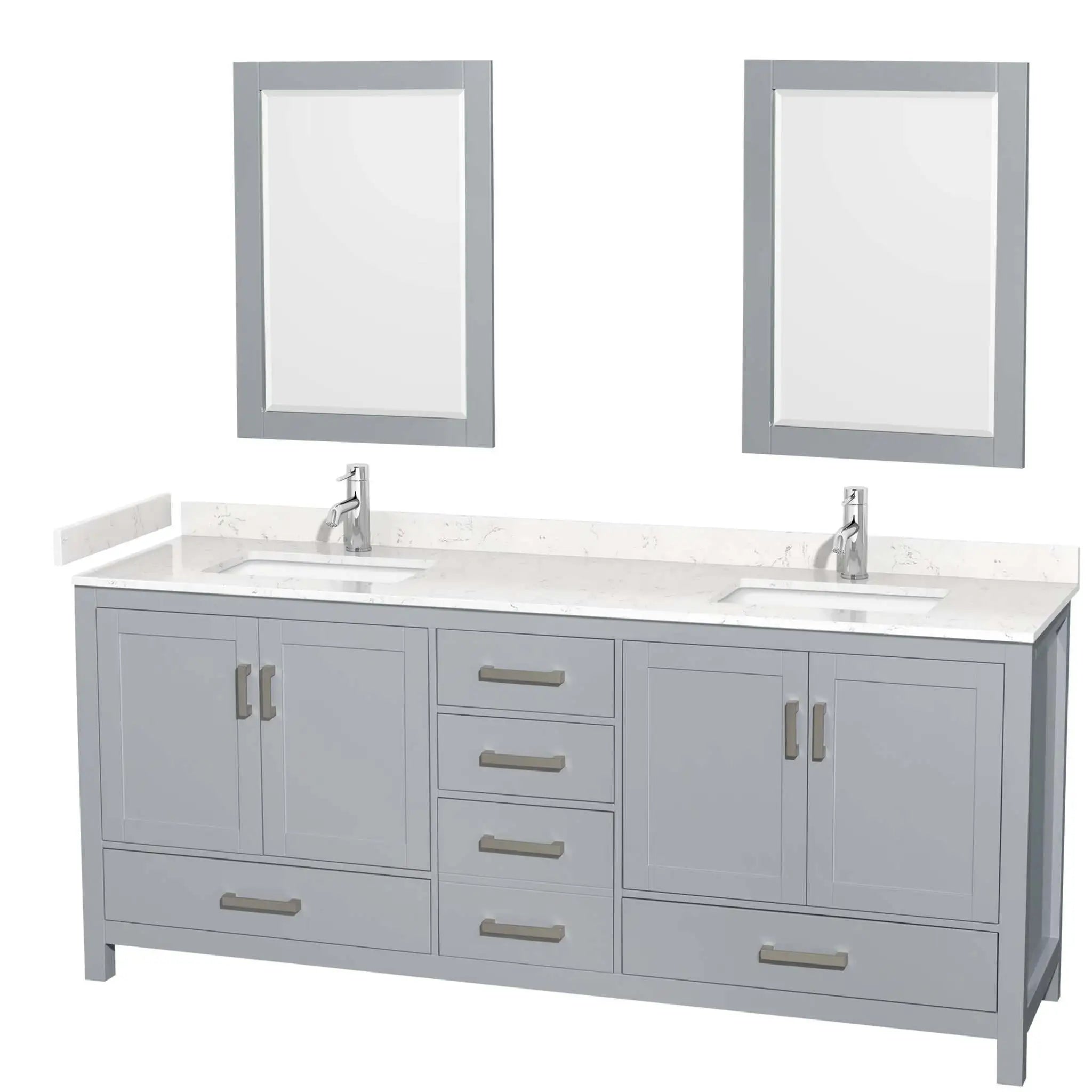 80" Sheffield Double Bathroom Vanity in Gray with Brushed Chrome Trim & 24" Mirror by Wyndham