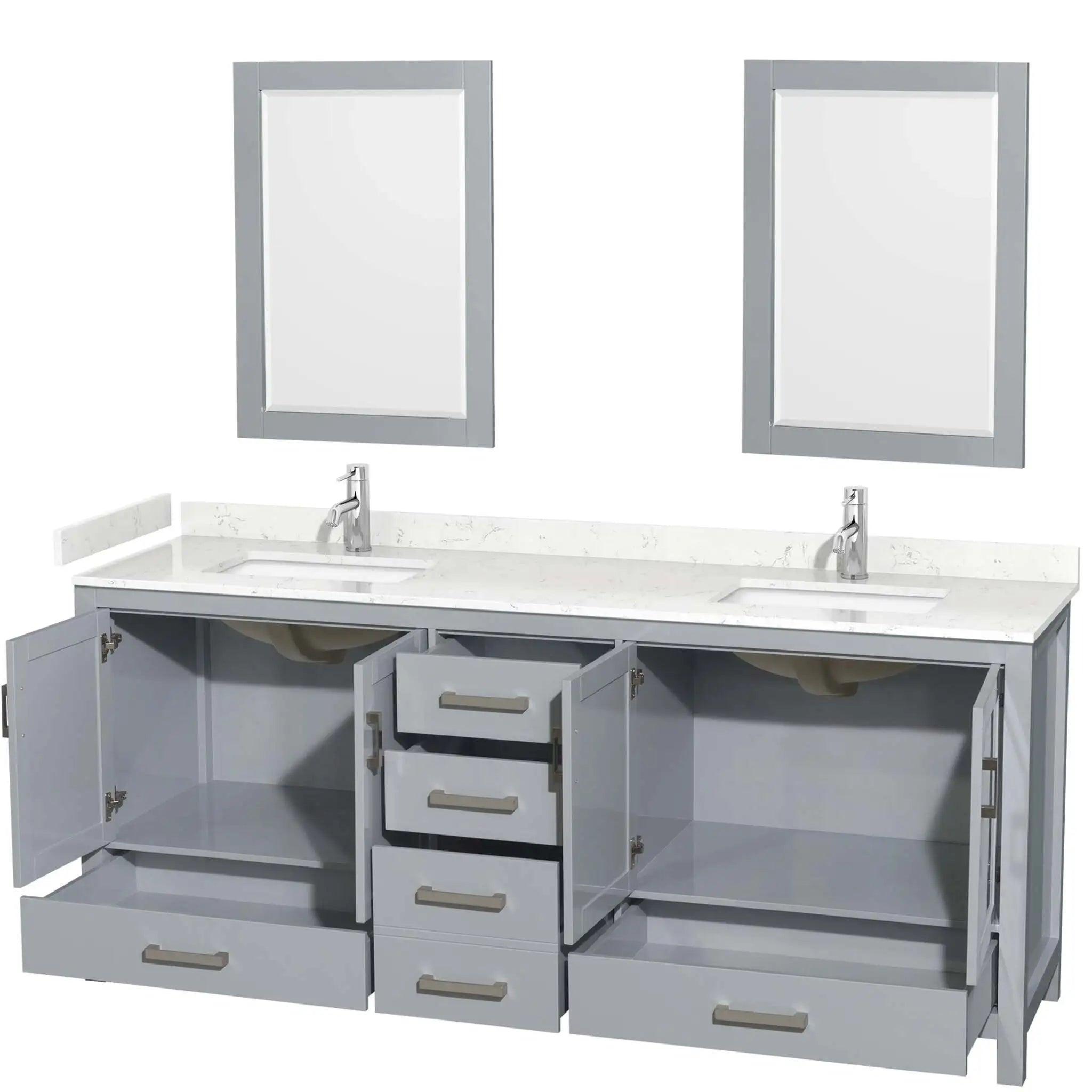 80" Sheffield Double Bathroom Vanity in Gray with Brushed Chrome Trim & 24" Mirror by Wyndham
