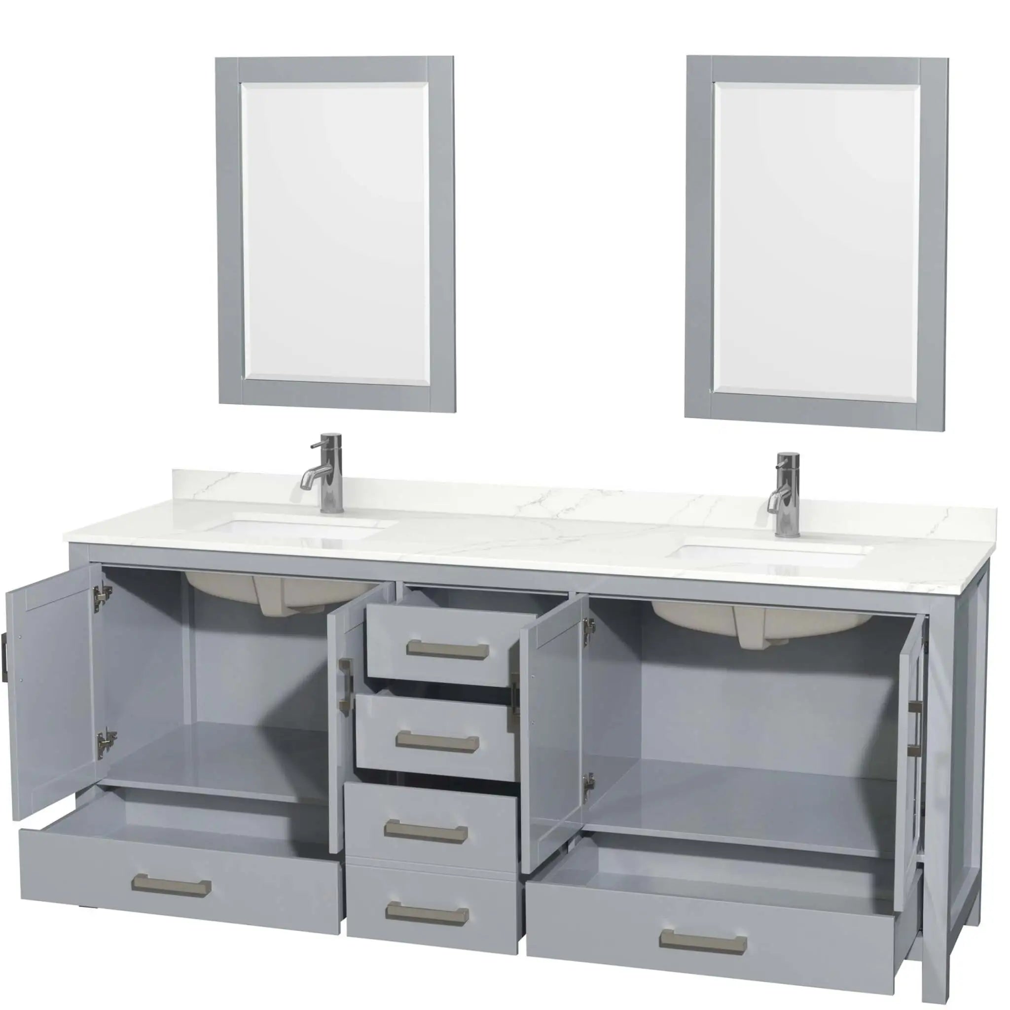 80" Sheffield Double Bathroom Vanity in Gray with Brushed Chrome Trim & 24" Mirror by Wyndham
