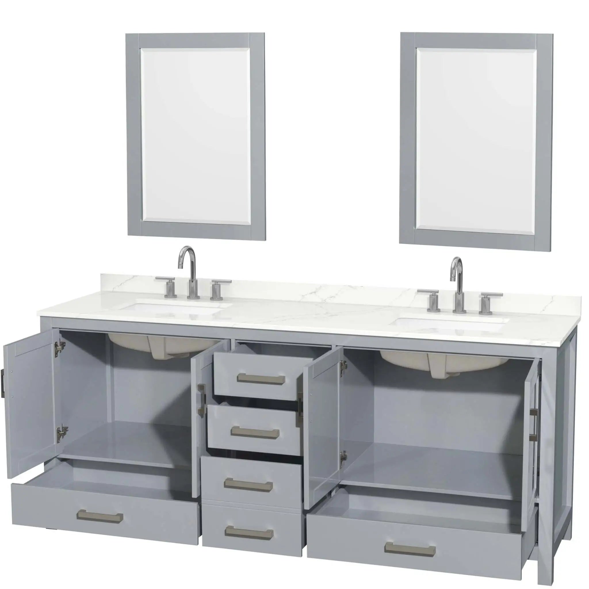 80" Sheffield Double Bathroom Vanity in Gray with Brushed Chrome Trim & 24" Mirror by Wyndham