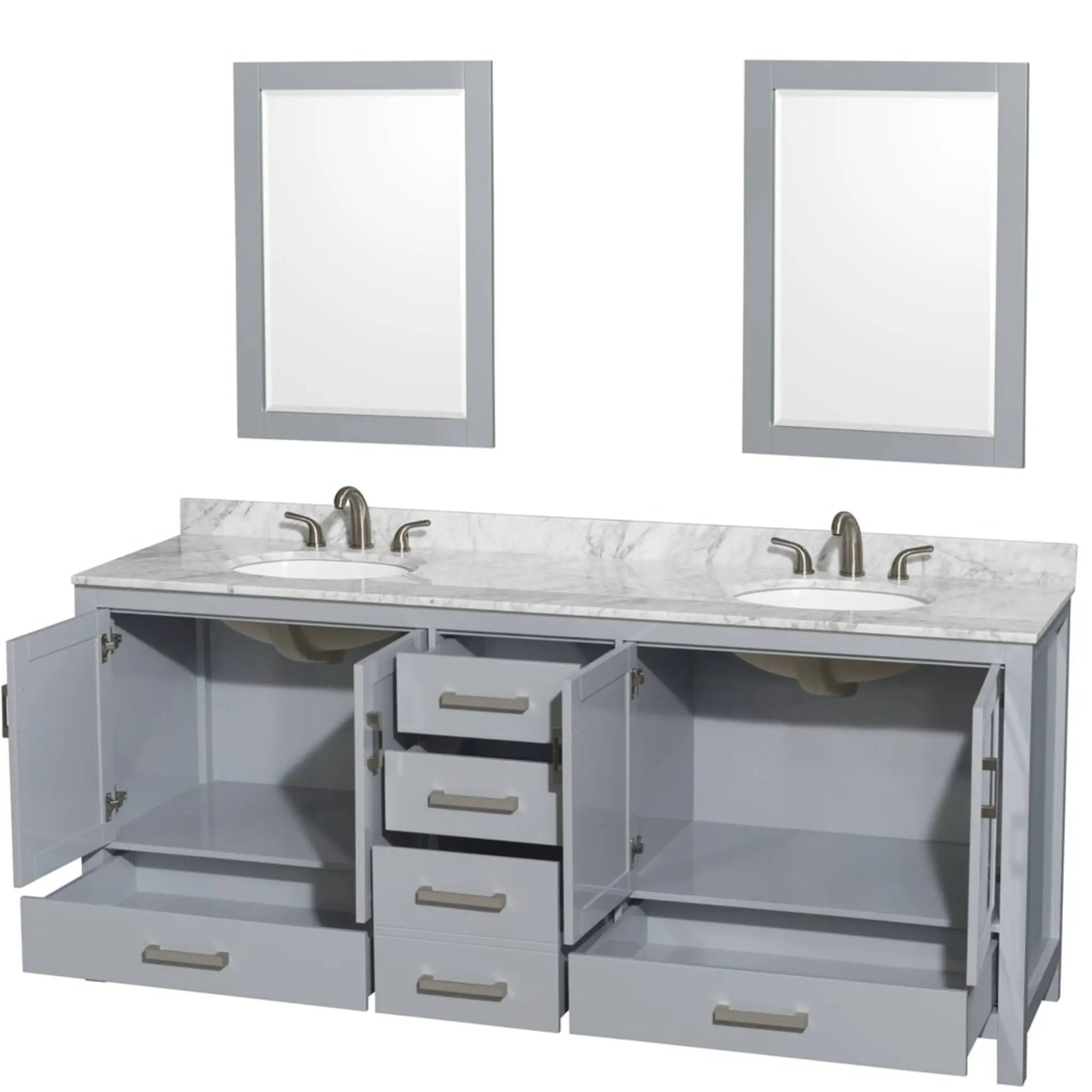 80" Sheffield Double Bathroom Vanity in Gray with Brushed Chrome Trim & 24" Mirror by Wyndham