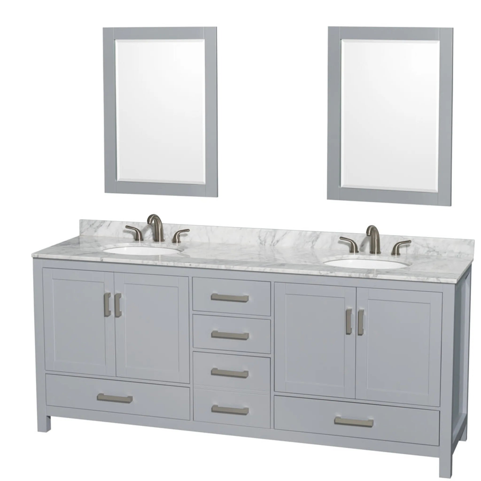 80" Sheffield Double Bathroom Vanity in Gray with Brushed Chrome Trim & 24" Mirror by Wyndham