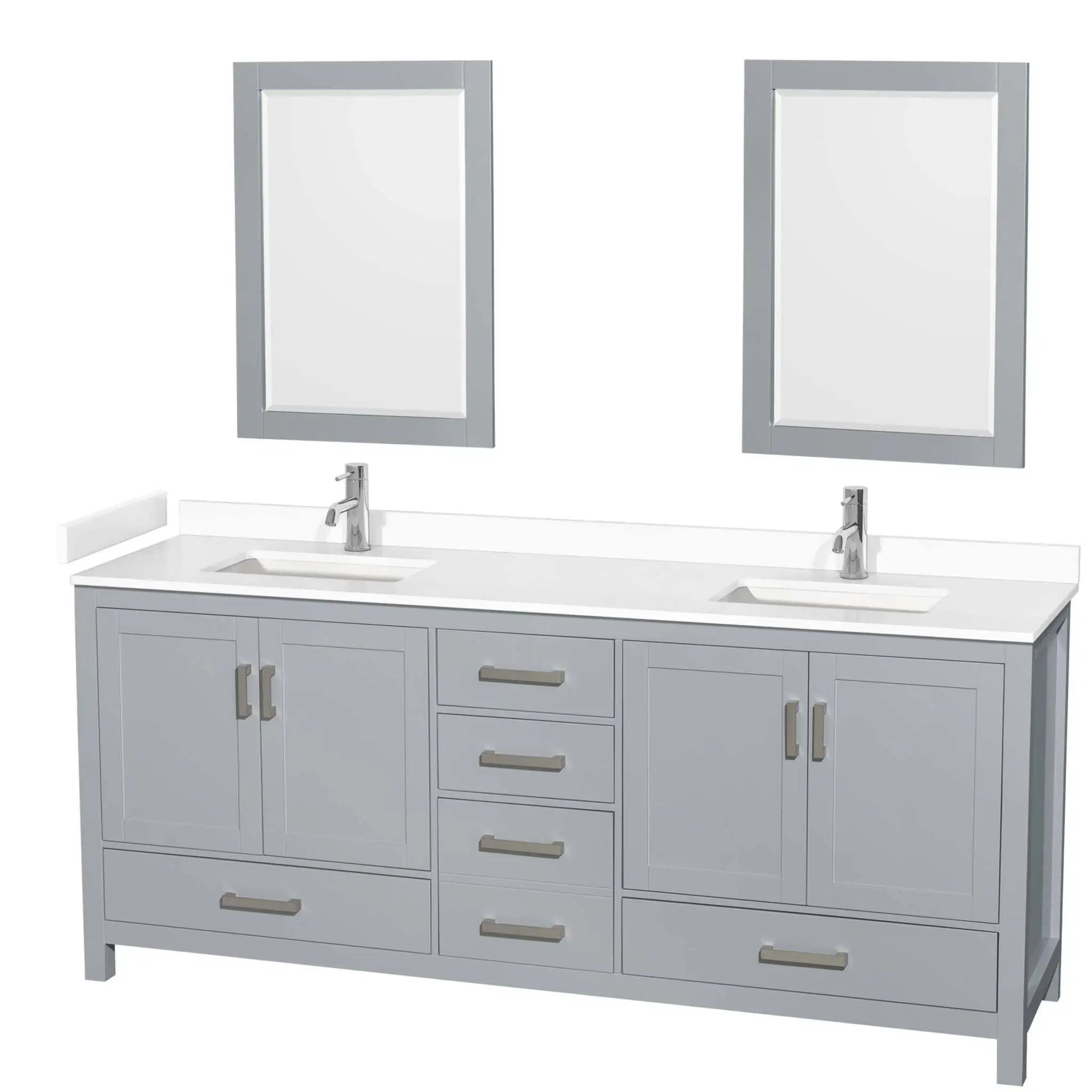 80" Sheffield Double Bathroom Vanity in Gray with Brushed Chrome Trim & 24" Mirror by Wyndham