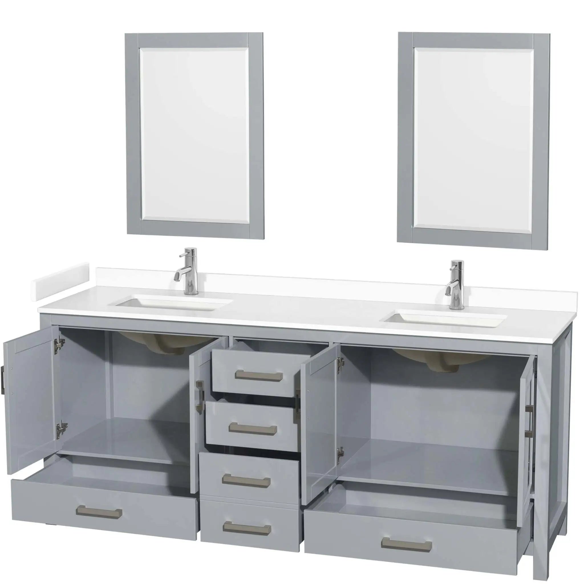 80" Sheffield Double Bathroom Vanity in Gray with Brushed Chrome Trim & 24" Mirror by Wyndham