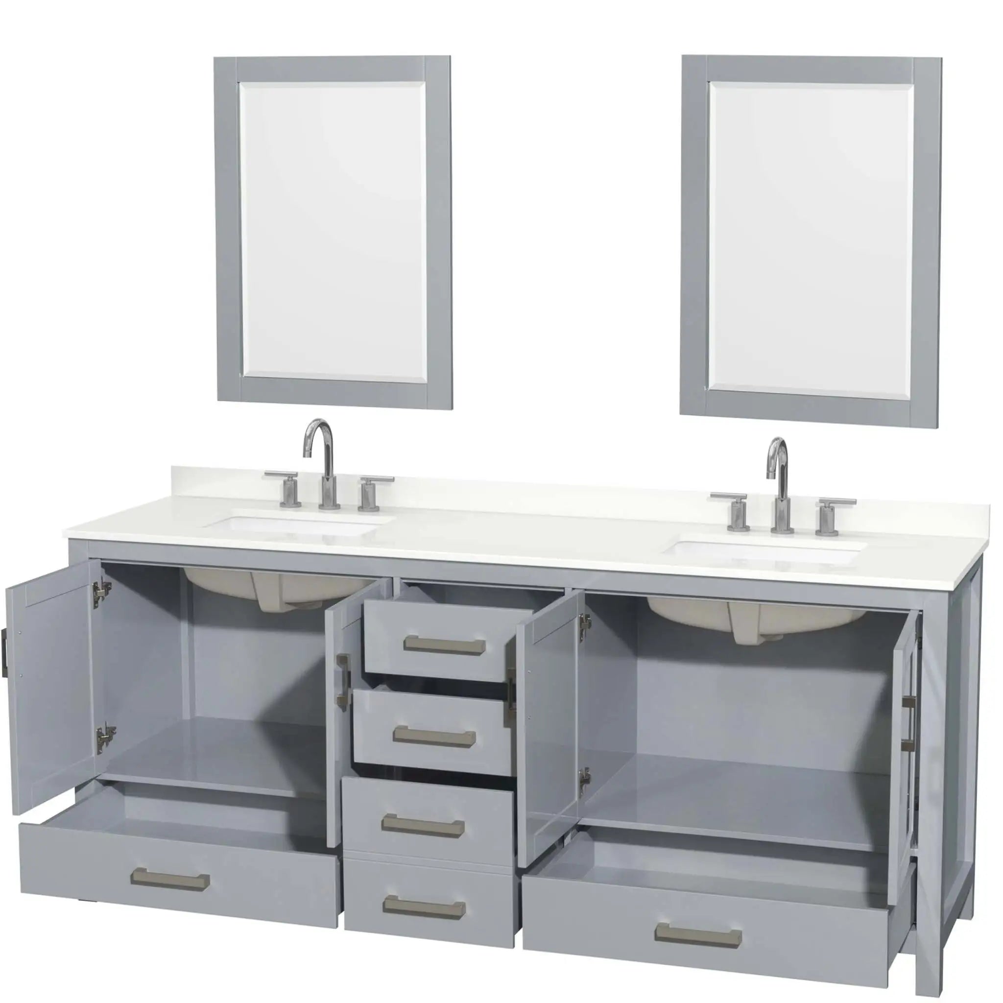 80" Sheffield Double Bathroom Vanity in Gray with Brushed Chrome Trim & 24" Mirror by Wyndham