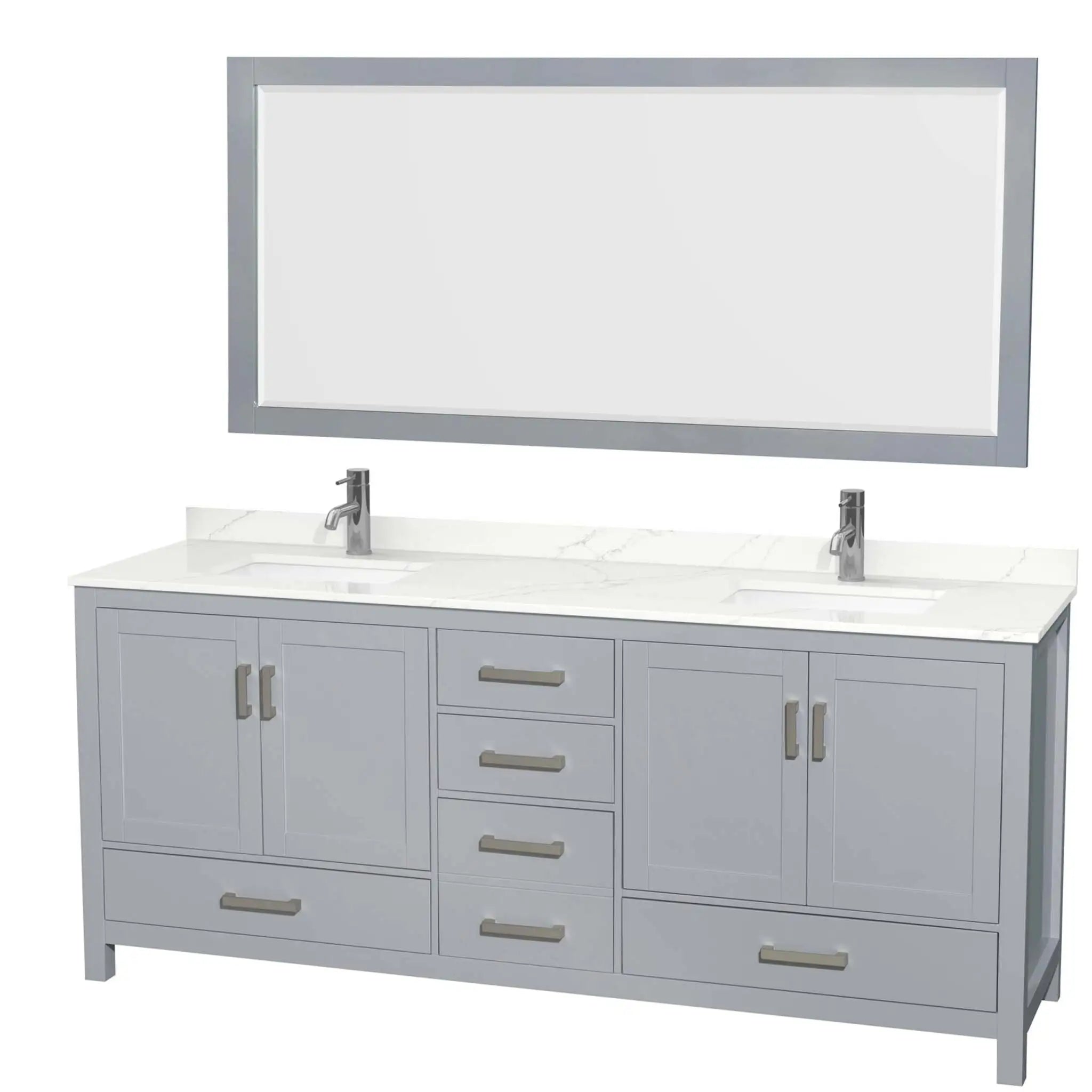 80" Sheffield Double Bathroom Vanity in Gray with Brushed Chrome Trim & 70" Mirror by Wyndham