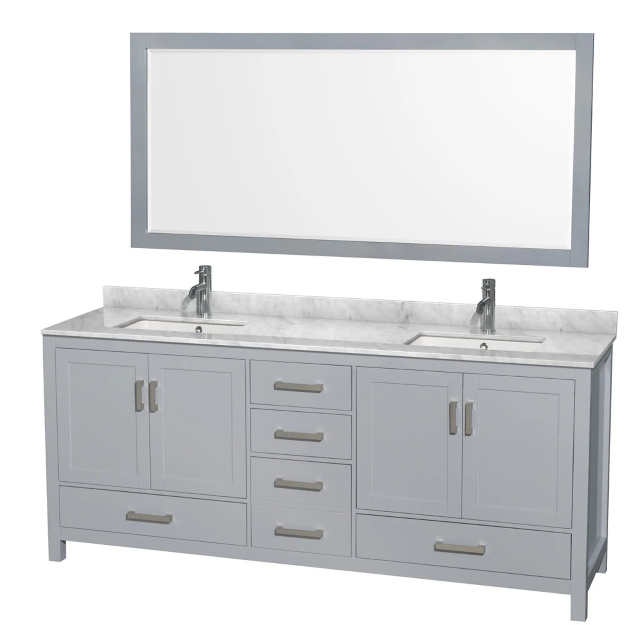 80" Sheffield Double Bathroom Vanity in Gray with Brushed Chrome Trim & 70" Mirror by Wyndham