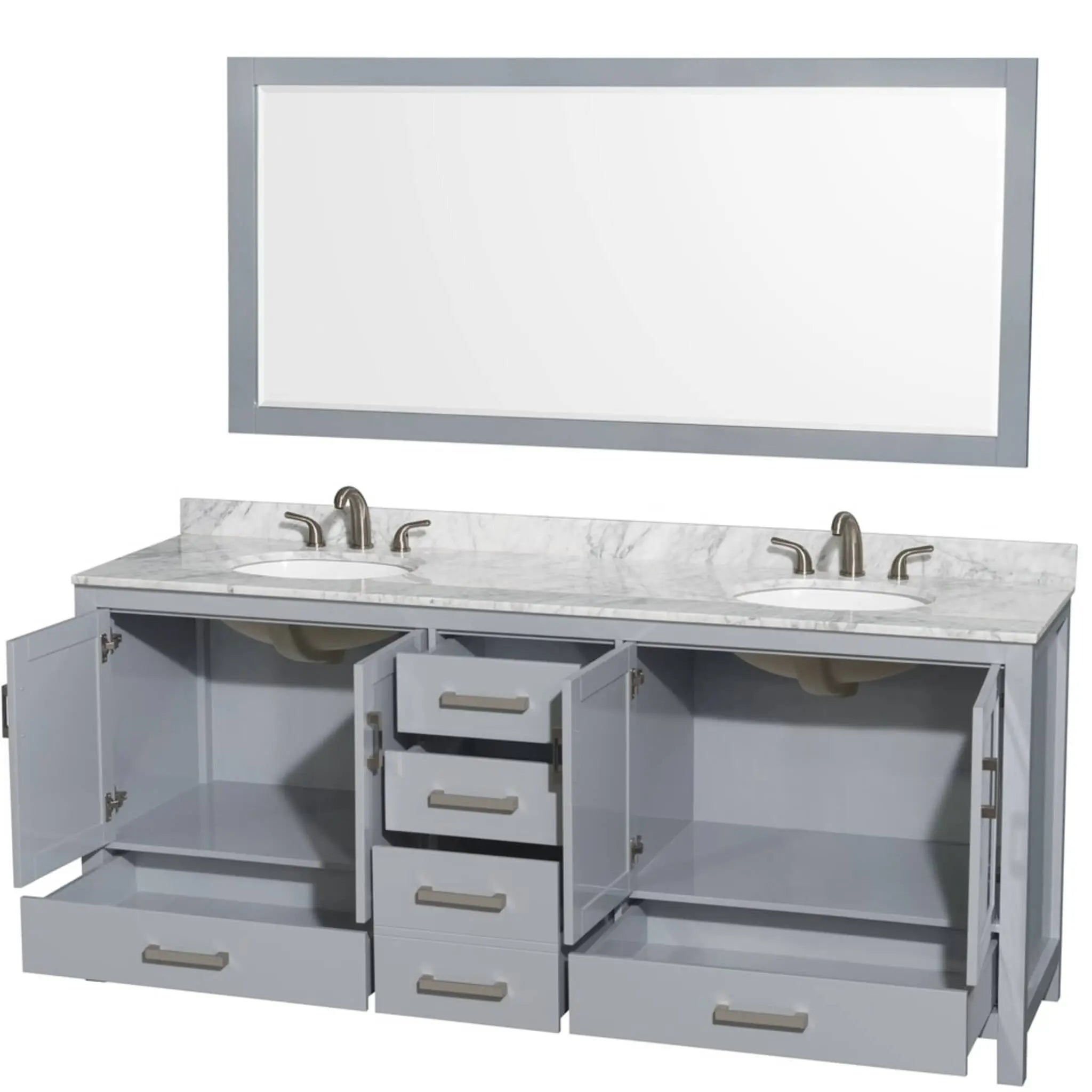 80" Sheffield Double Bathroom Vanity in Gray with Brushed Chrome Trim & 70" Mirror by Wyndham