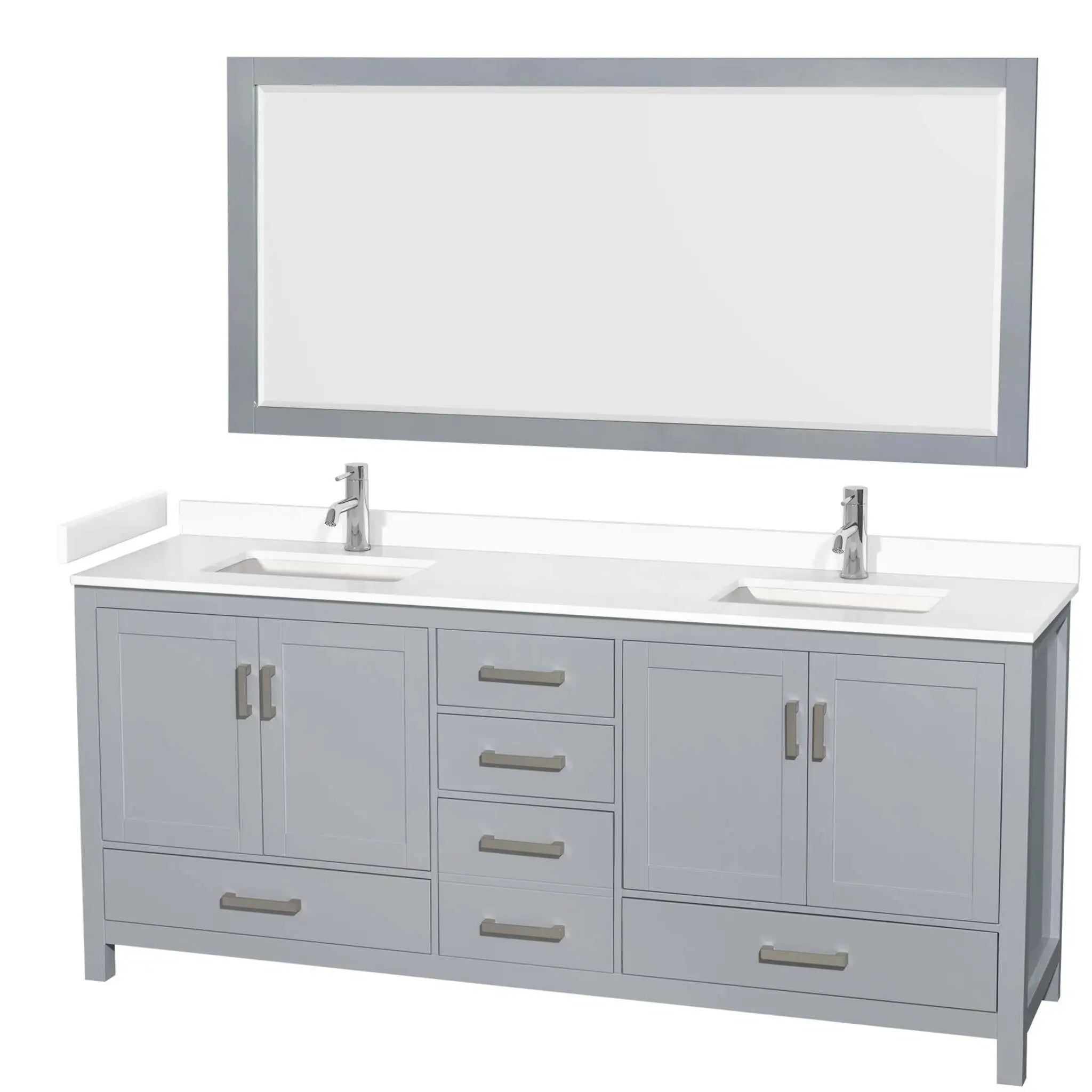 80" Sheffield Double Bathroom Vanity in Gray with Brushed Chrome Trim & 70" Mirror by Wyndham
