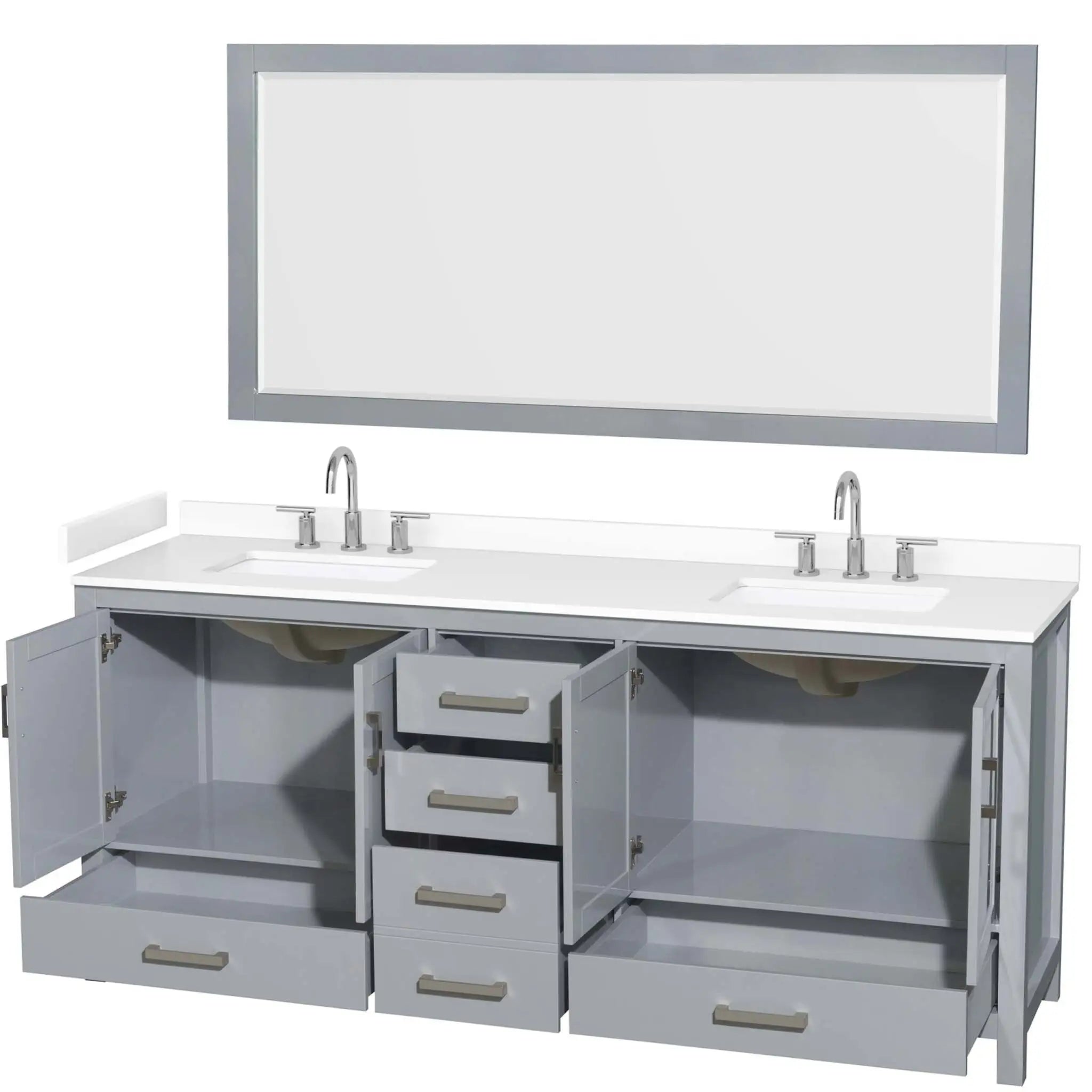 80" Sheffield Double Bathroom Vanity in Gray with Brushed Chrome Trim & 70" Mirror by Wyndham