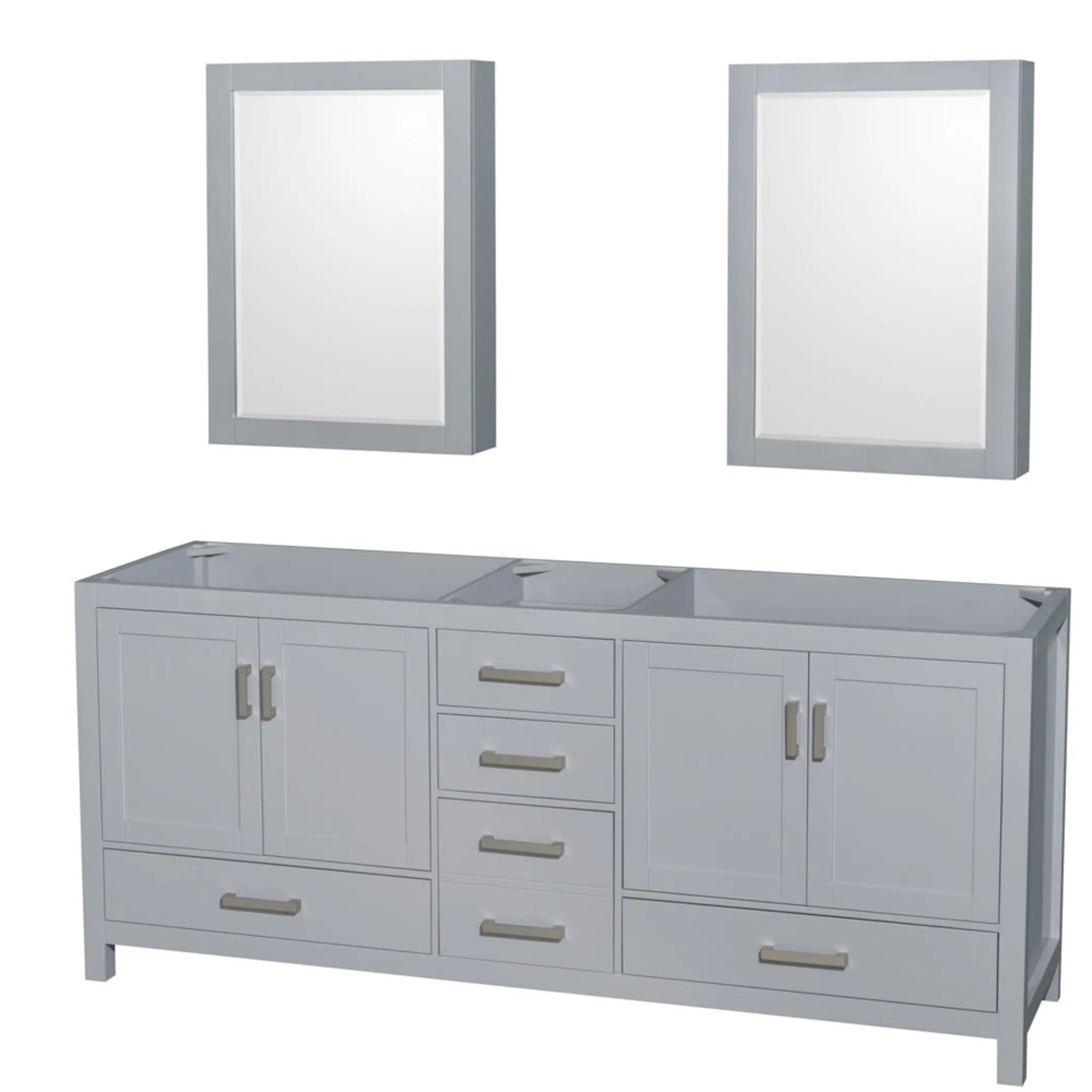 80" Sheffield Double Bathroom Vanity in Gray with Brushed Chrome Trim & Medicine Cabinet by Wyndham