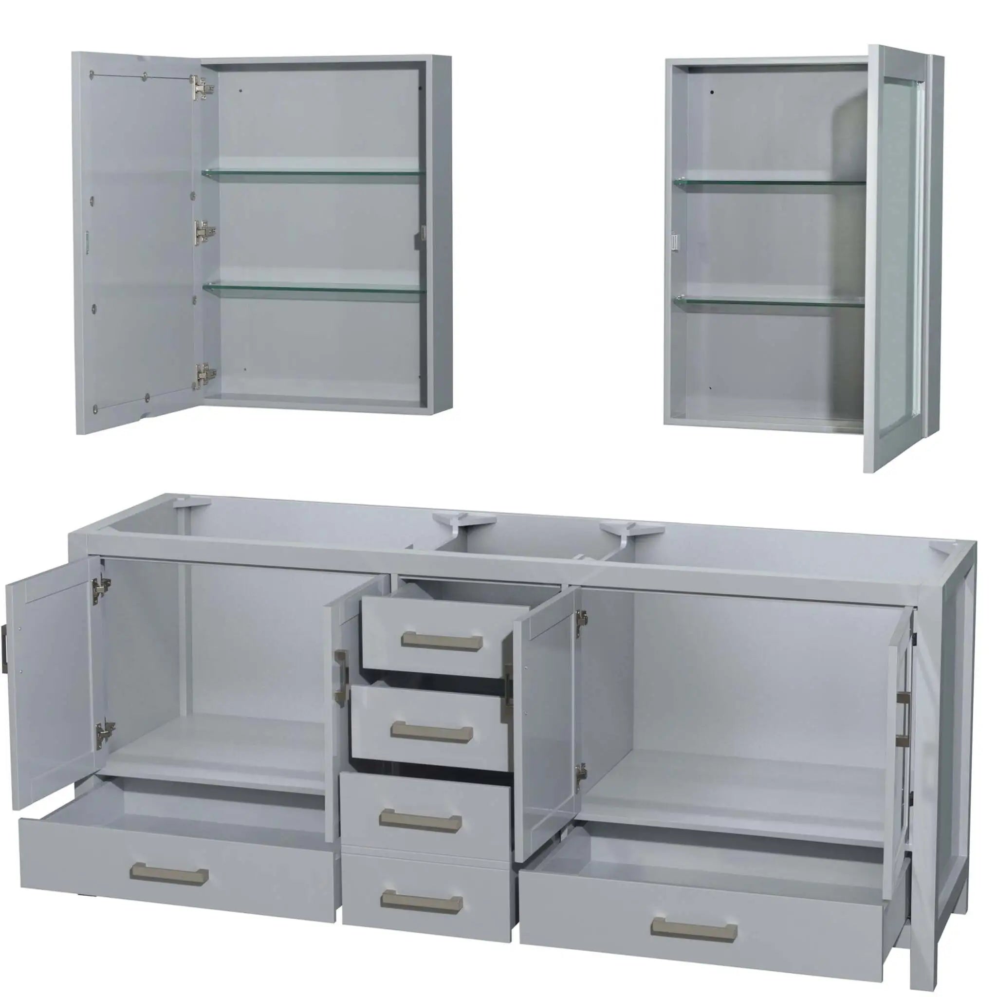 80" Sheffield Double Bathroom Vanity in Gray with Brushed Chrome Trim & Medicine Cabinet by Wyndham