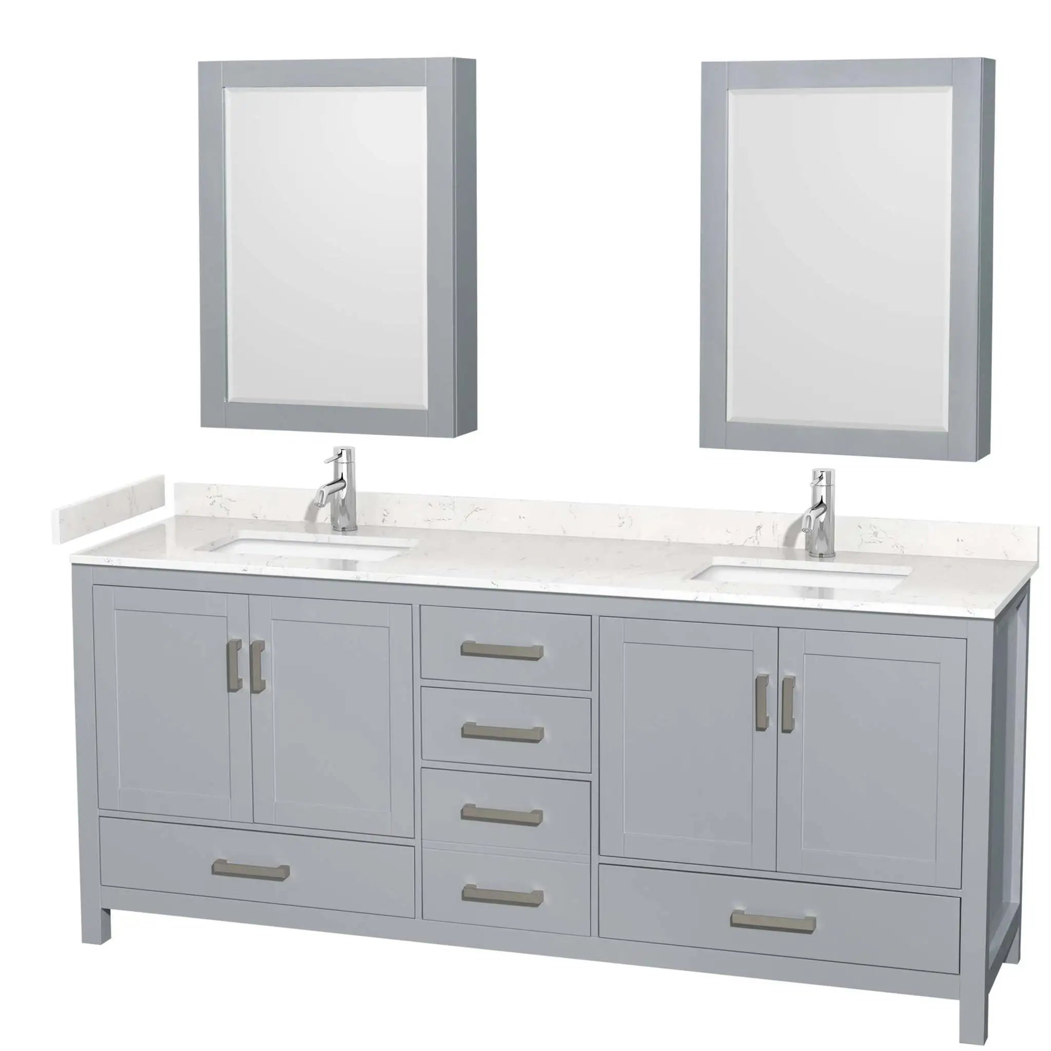 80" Sheffield Double Bathroom Vanity in Gray with Brushed Chrome Trim & Medicine Cabinet by Wyndham