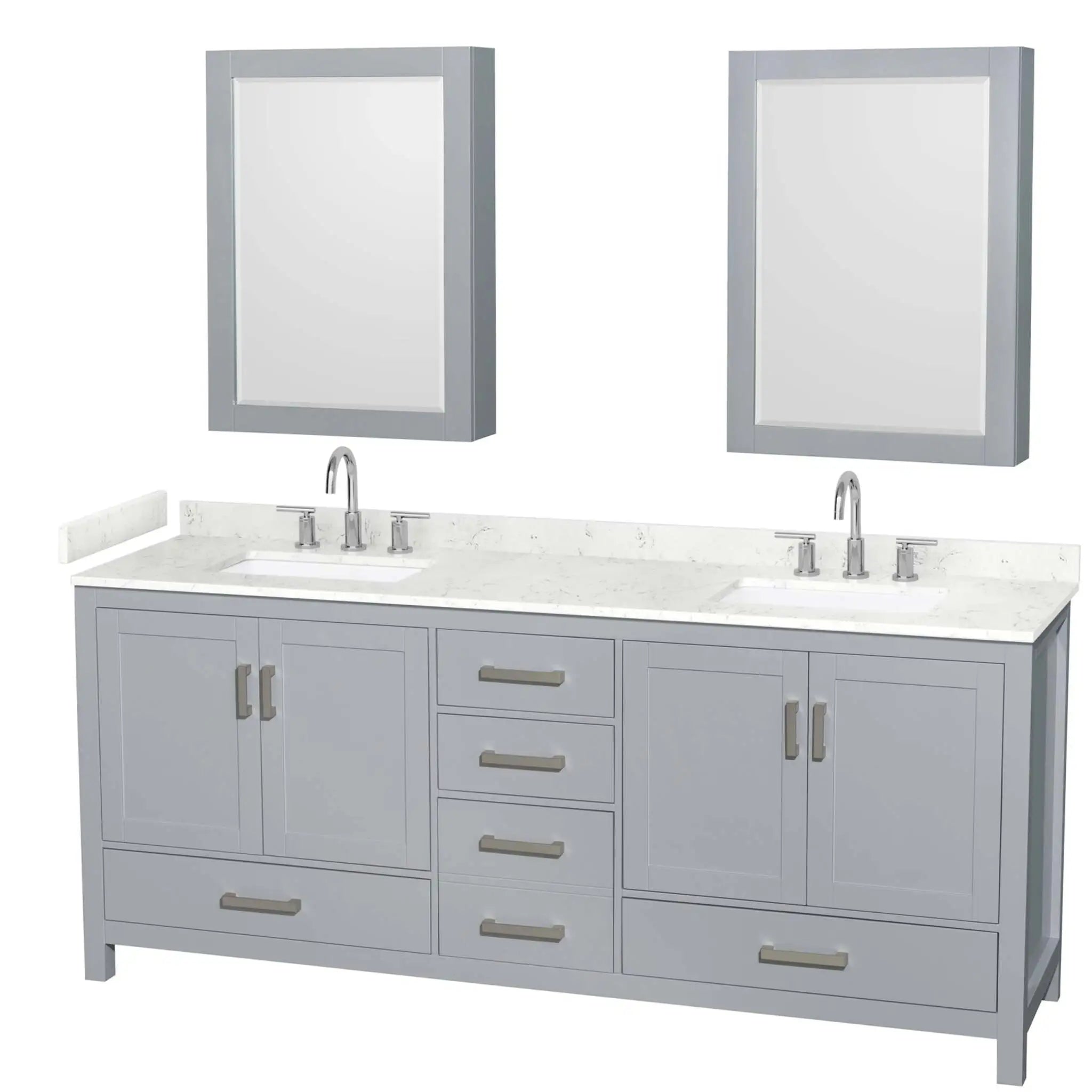80" Sheffield Double Bathroom Vanity in Gray with Brushed Chrome Trim & Medicine Cabinet by Wyndham