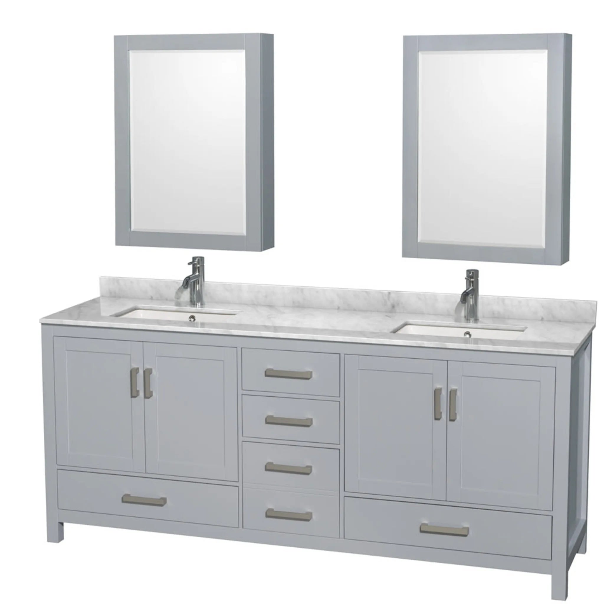 80" Sheffield Double Bathroom Vanity in Gray with Brushed Chrome Trim & Medicine Cabinet by Wyndham