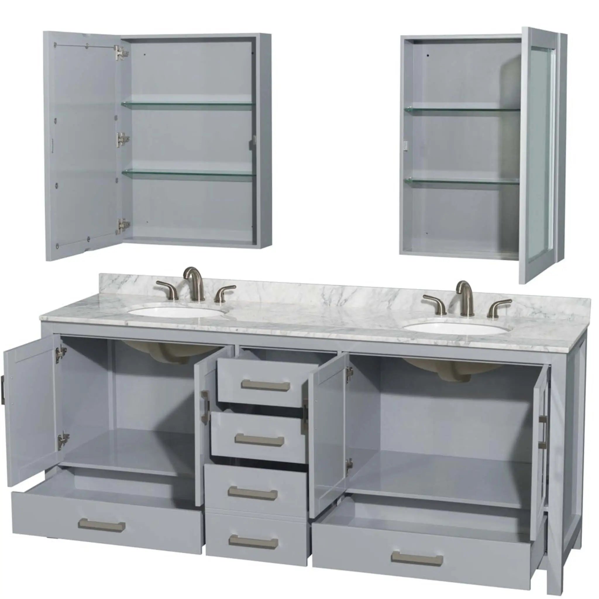 80" Sheffield Double Bathroom Vanity in Gray with Brushed Chrome Trim & Medicine Cabinet by Wyndham
