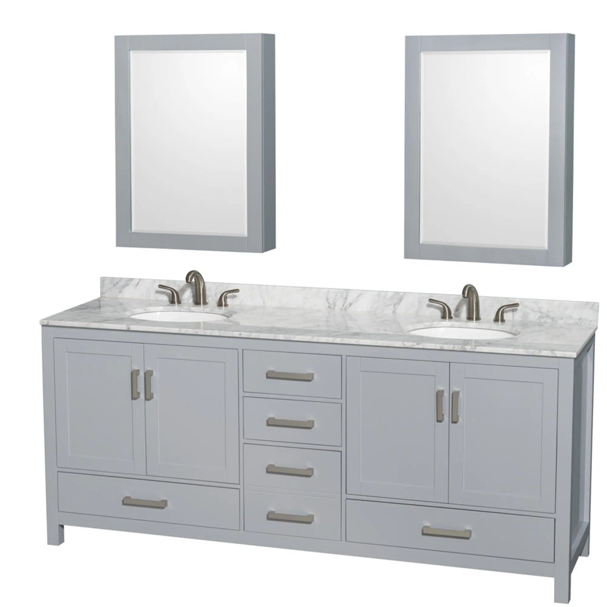 80" Sheffield Double Bathroom Vanity in Gray with Brushed Chrome Trim & Medicine Cabinet by Wyndham