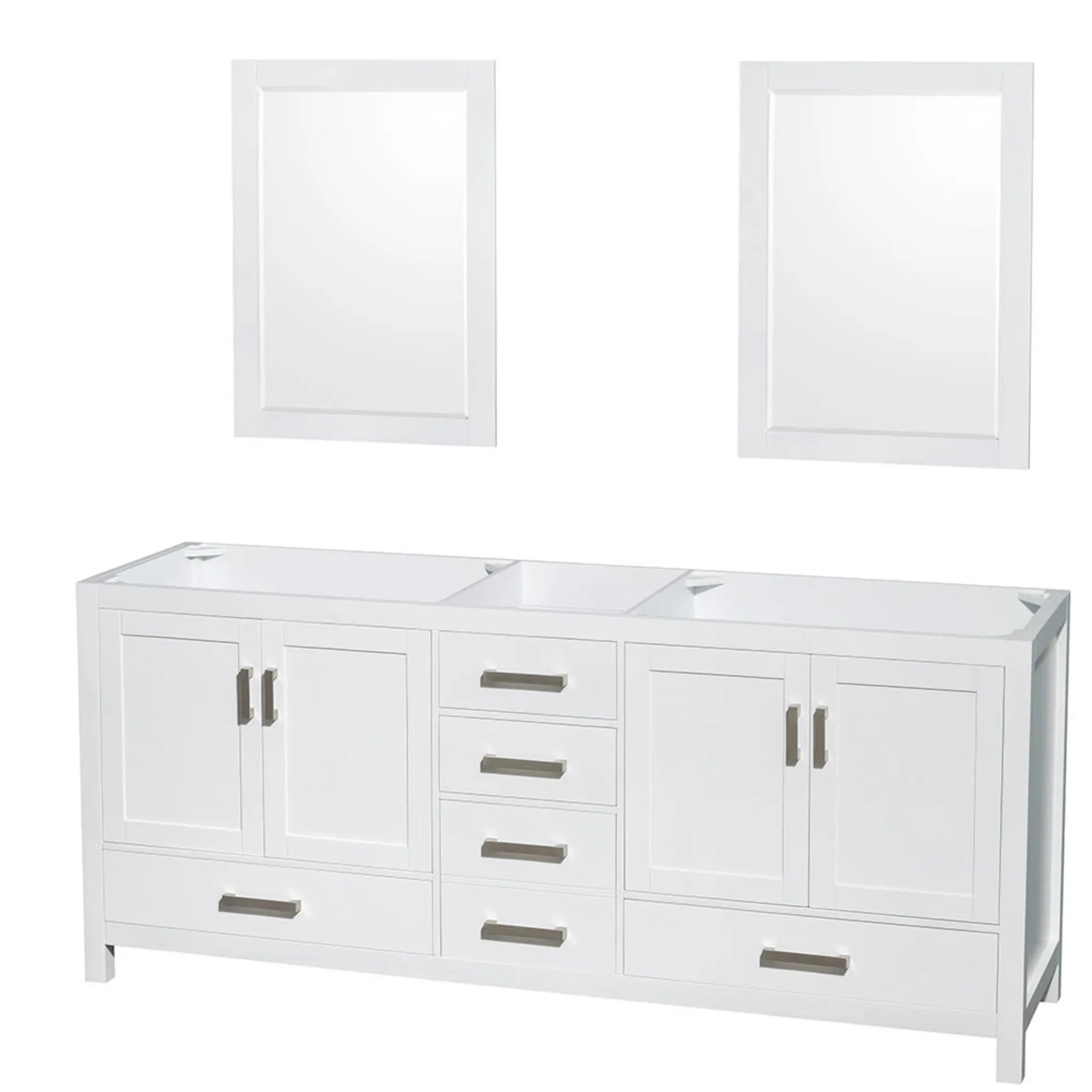 80" Sheffield Double Bathroom Vanity in White with Brushed Chrome Trim & 24" Mirror by Wyndham