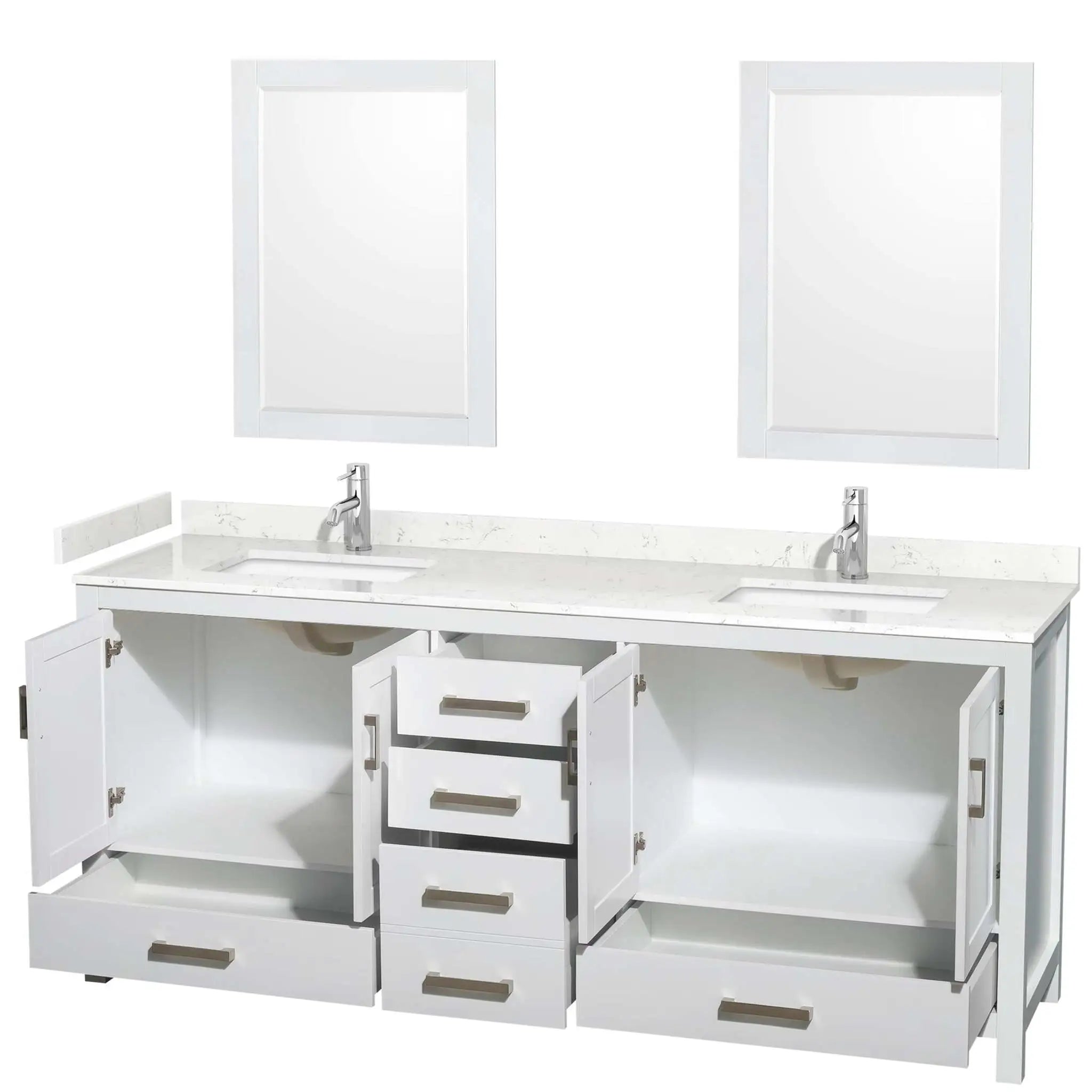 80" Sheffield Double Bathroom Vanity in White with Brushed Chrome Trim & 24" Mirror by Wyndham