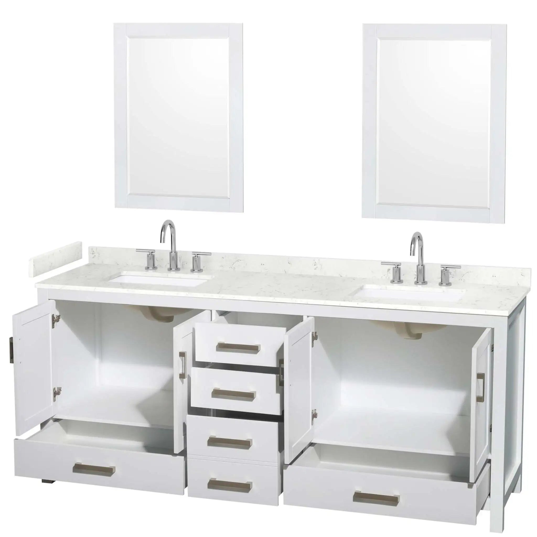 80" Sheffield Double Bathroom Vanity in White with Brushed Chrome Trim & 24" Mirror by Wyndham