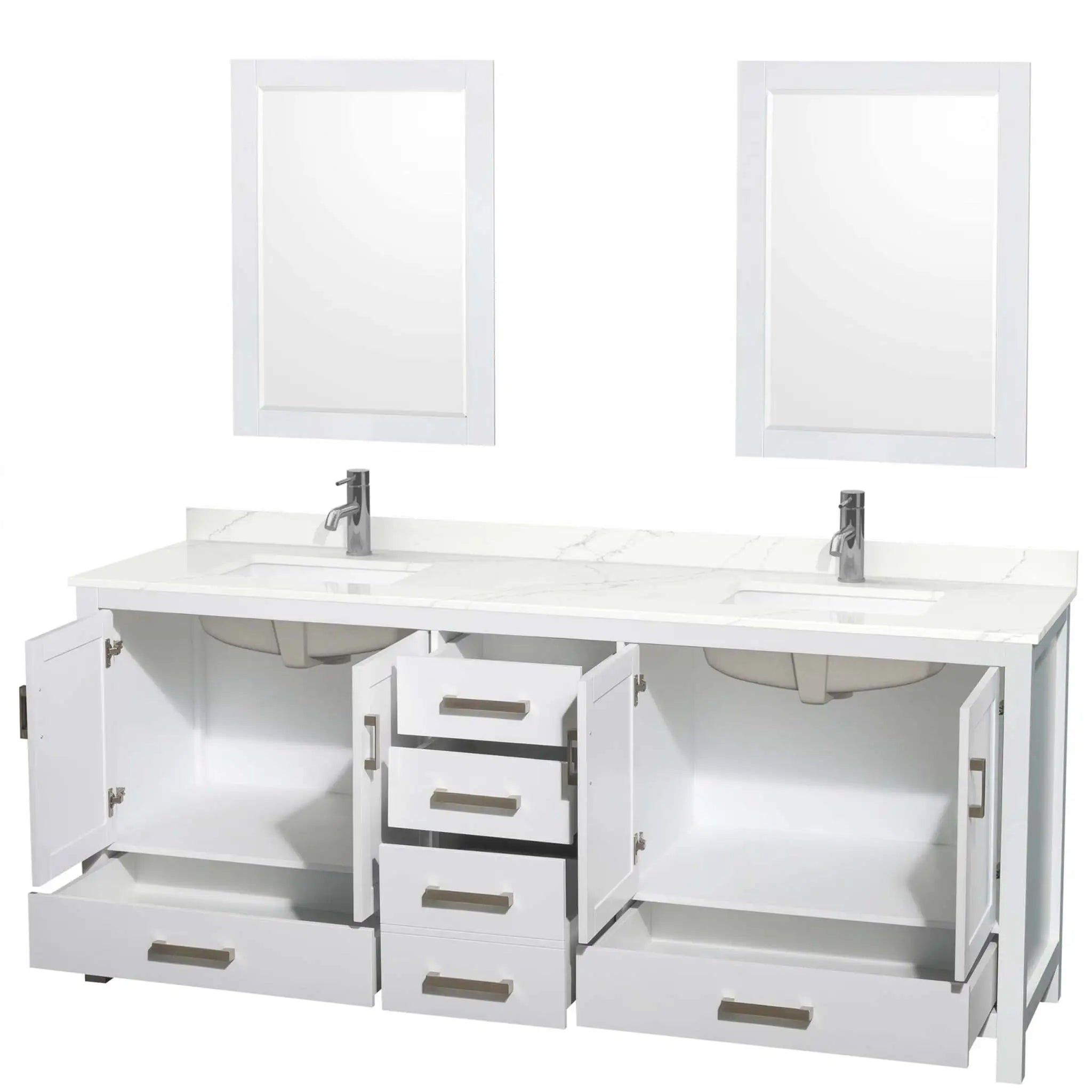 80" Sheffield Double Bathroom Vanity in White with Brushed Chrome Trim & 24" Mirror by Wyndham