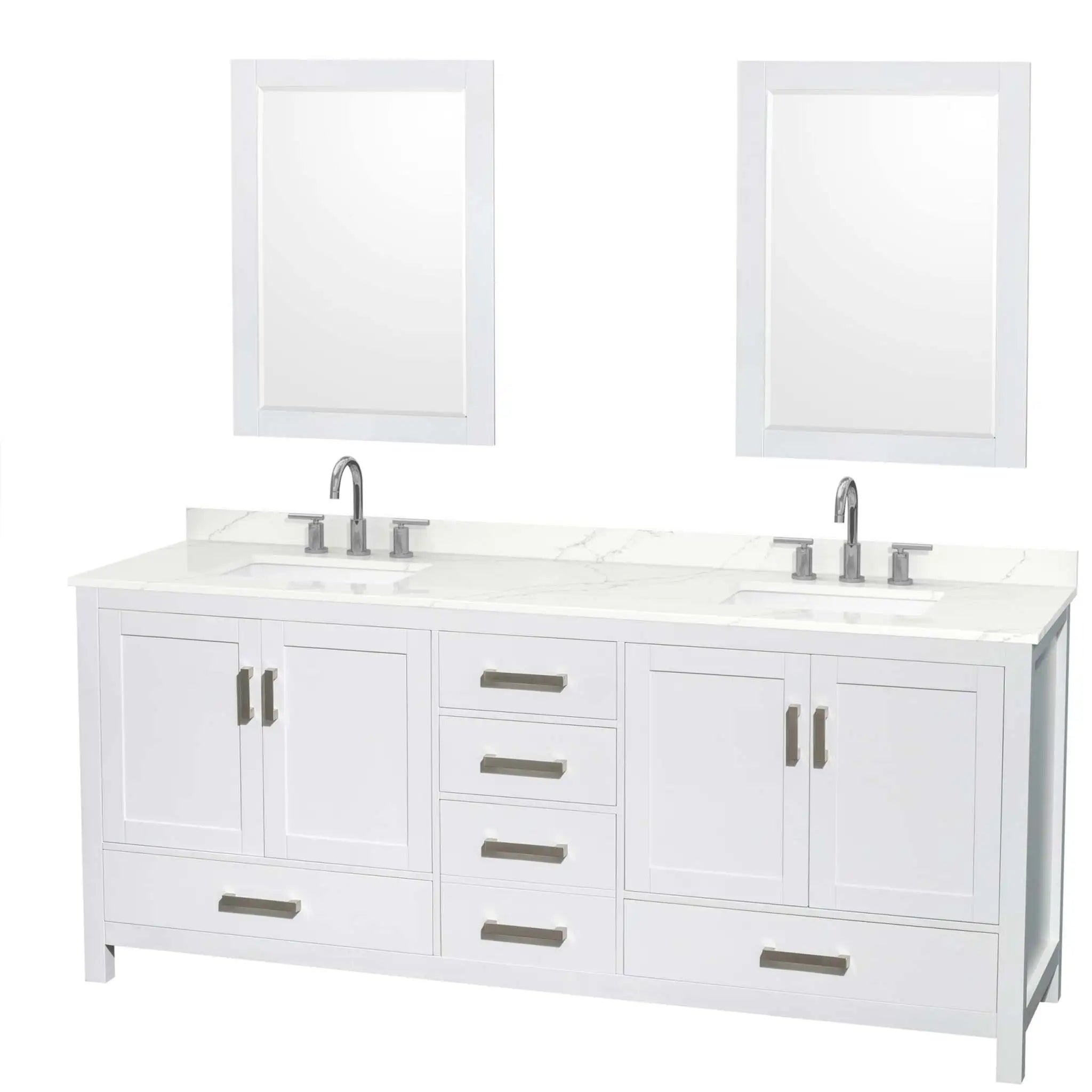 80" Sheffield Double Bathroom Vanity in White with Brushed Chrome Trim & 24" Mirror by Wyndham