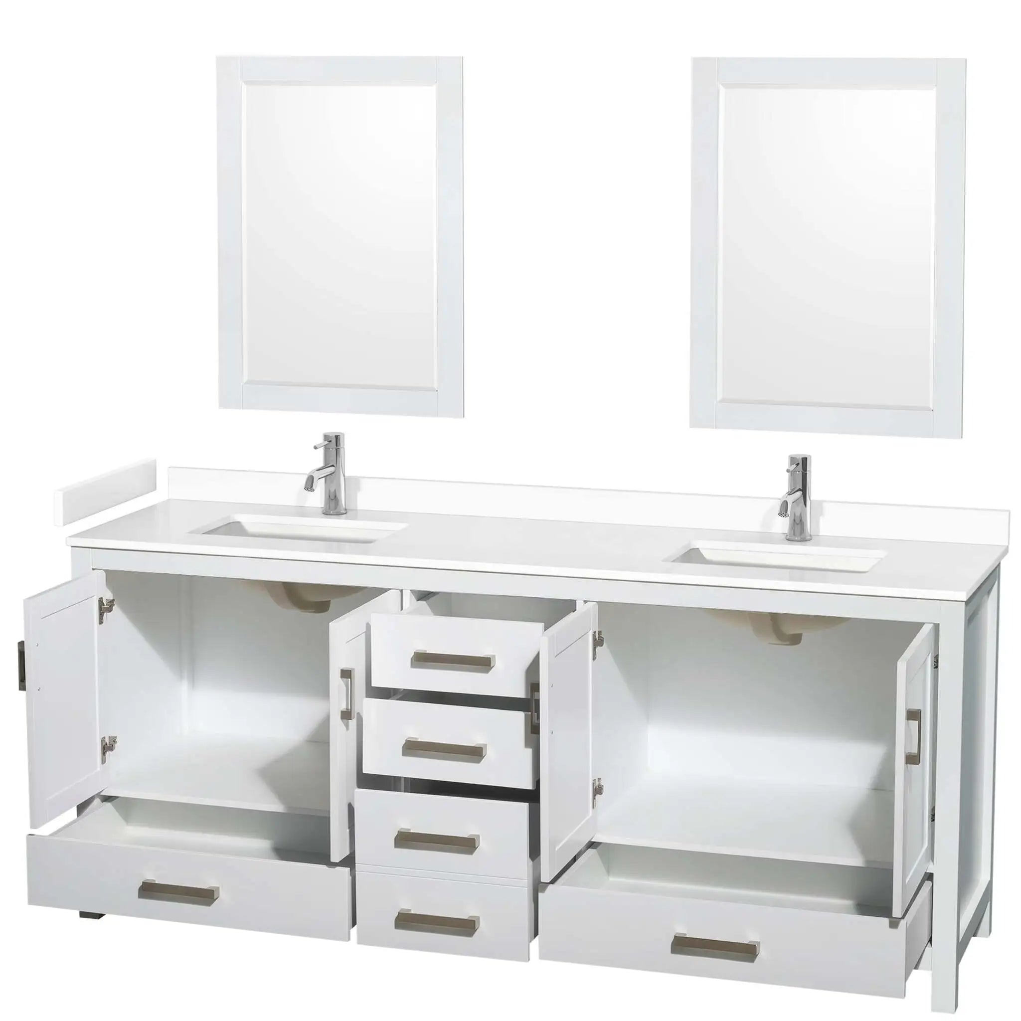 80" Sheffield Double Bathroom Vanity in White with Brushed Chrome Trim & 24" Mirror by Wyndham