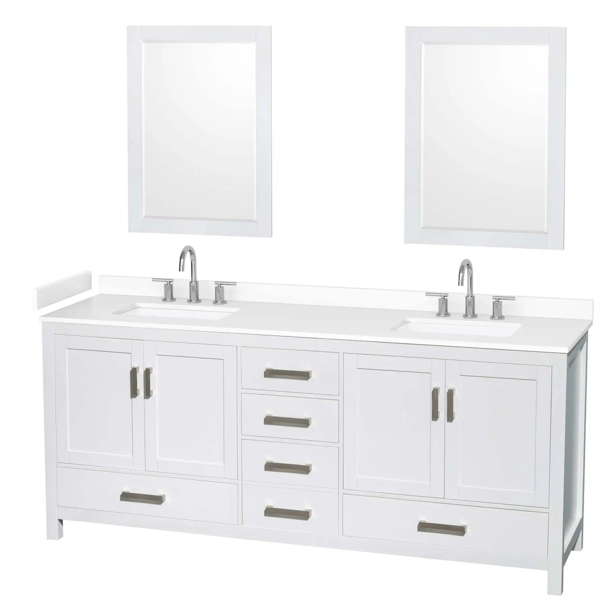 80" Sheffield Double Bathroom Vanity in White with Brushed Chrome Trim & 24" Mirror by Wyndham