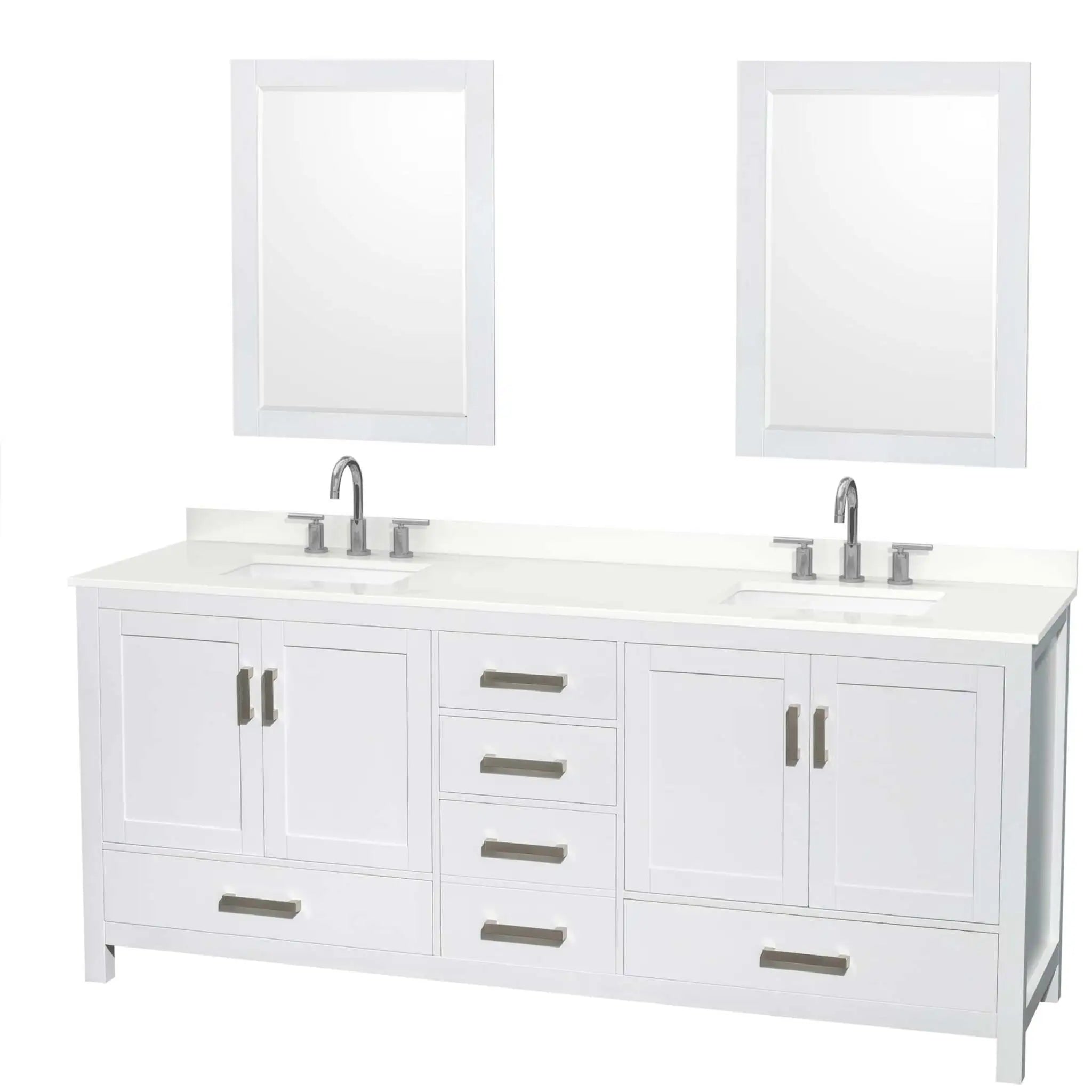 80" Sheffield Double Bathroom Vanity in White with Brushed Chrome Trim & 24" Mirror by Wyndham