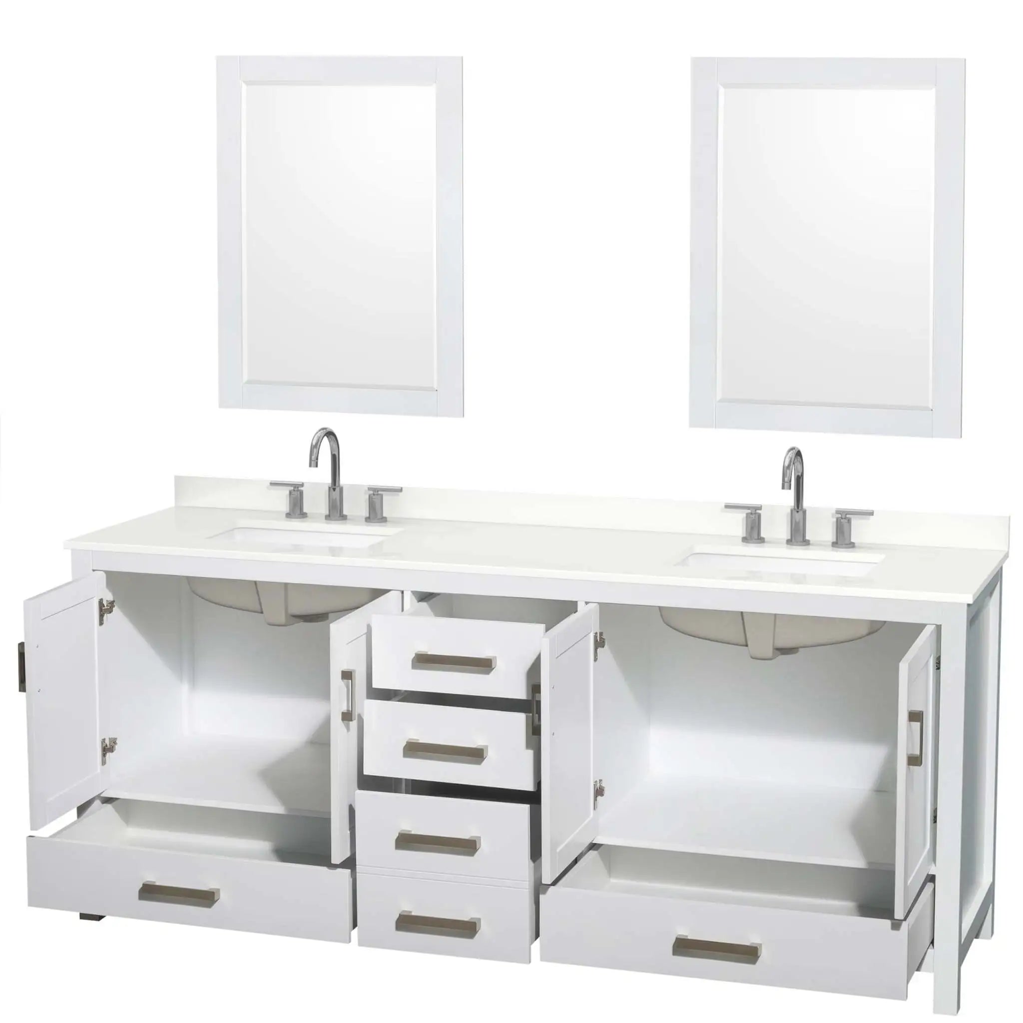80" Sheffield Double Bathroom Vanity in White with Brushed Chrome Trim & 24" Mirror by Wyndham