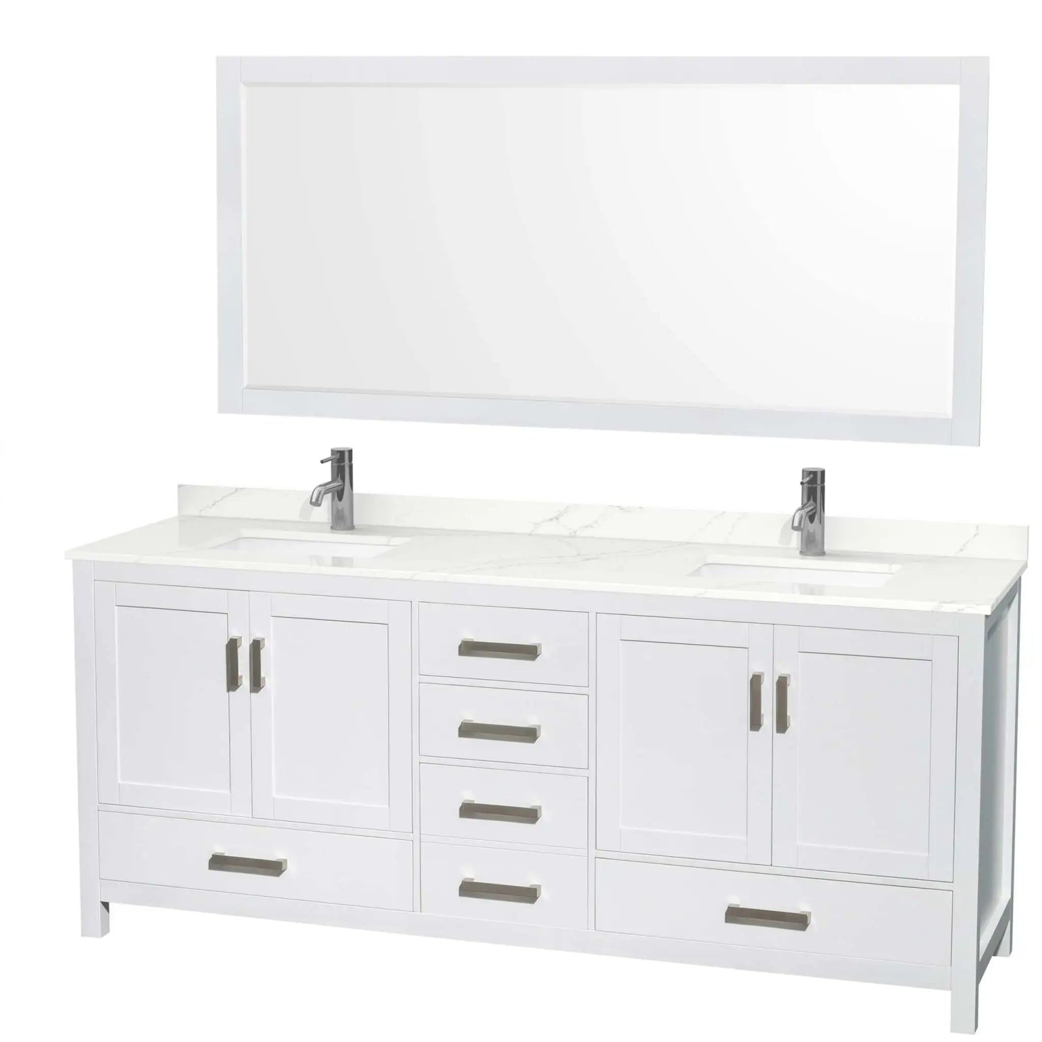 80" Sheffield Double Bathroom Vanity in White with Brushed Chrome Trim & 70" Mirror by Wyndham