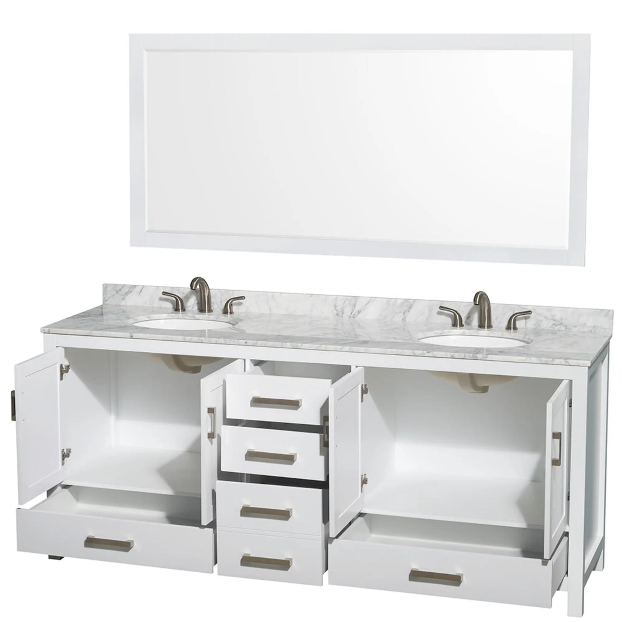 80" Sheffield Double Bathroom Vanity in White with Brushed Chrome Trim & 70" Mirror by Wyndham