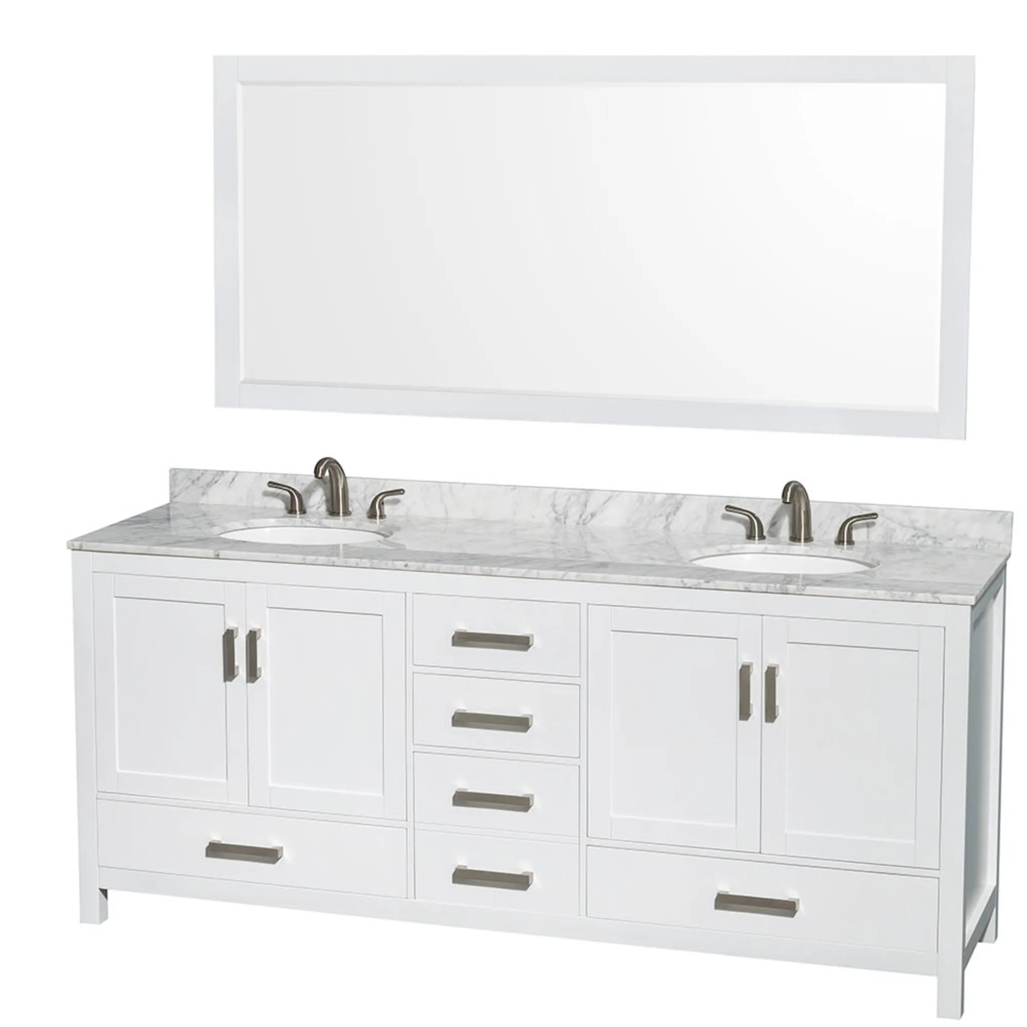80" Sheffield Double Bathroom Vanity in White with Brushed Chrome Trim & 70" Mirror by Wyndham
