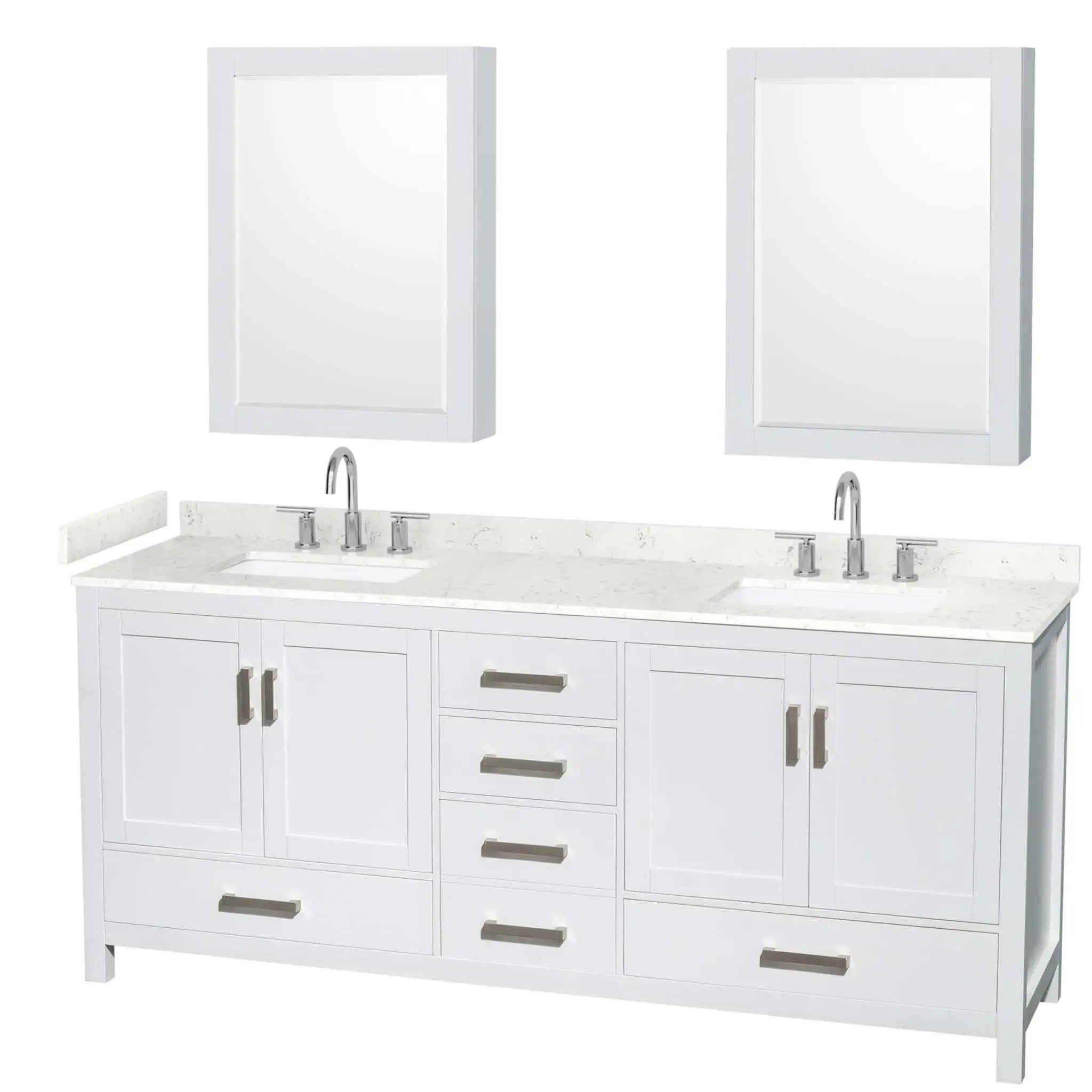 80" Sheffield Double Bathroom Vanity in White with Brushed Chrome Trim & Medicine Cabinet by Wyndham