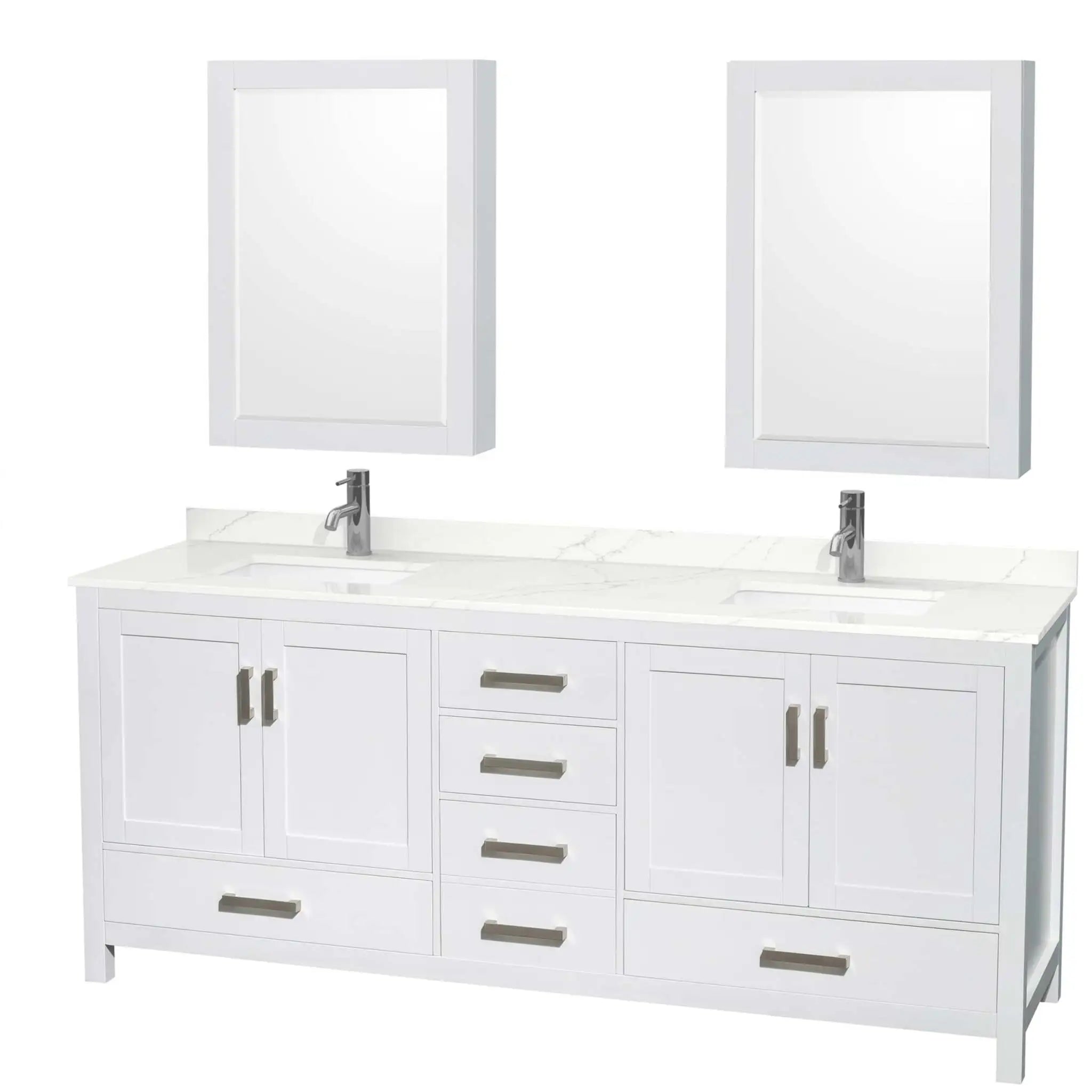 80" Sheffield Double Bathroom Vanity in White with Brushed Chrome Trim & Medicine Cabinet by Wyndham