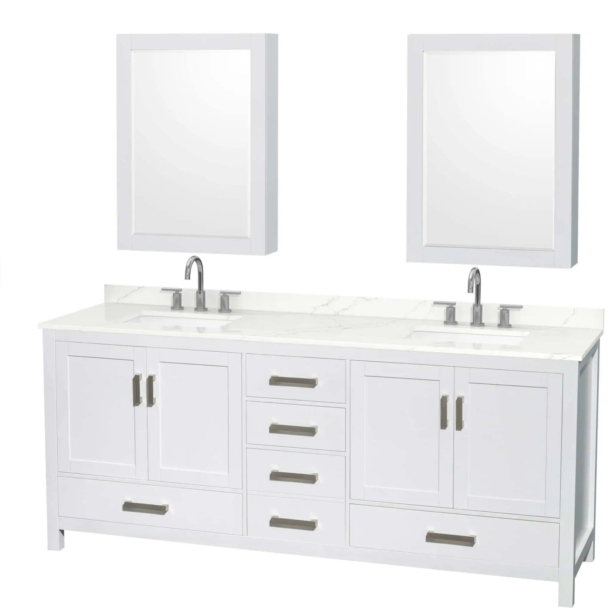 80" Sheffield Double Bathroom Vanity in White with Brushed Chrome Trim & Medicine Cabinet by Wyndham
