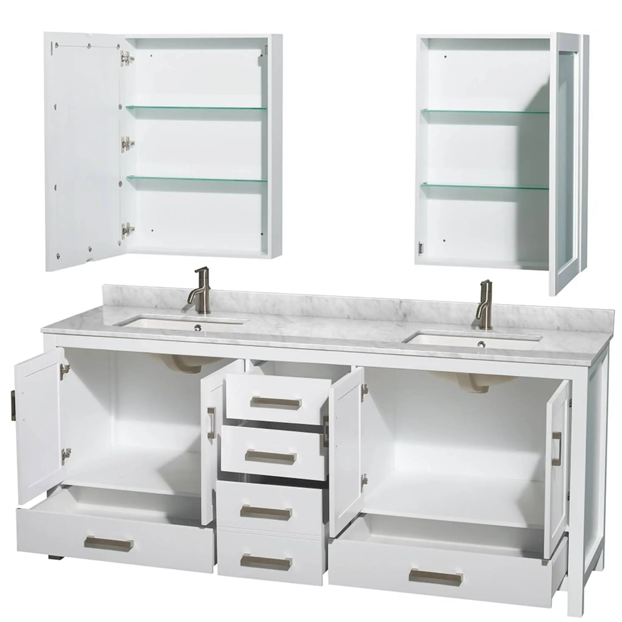 80" Sheffield Double Bathroom Vanity in White with Brushed Chrome Trim & Medicine Cabinet by Wyndham