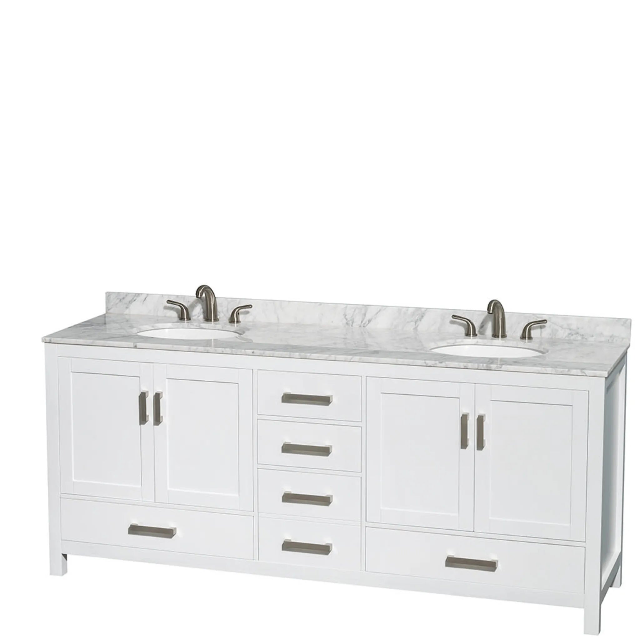 80" Sheffield Double Bathroom Vanity in White with Brushed Chrome Trim & Medicine Cabinet by Wyndham