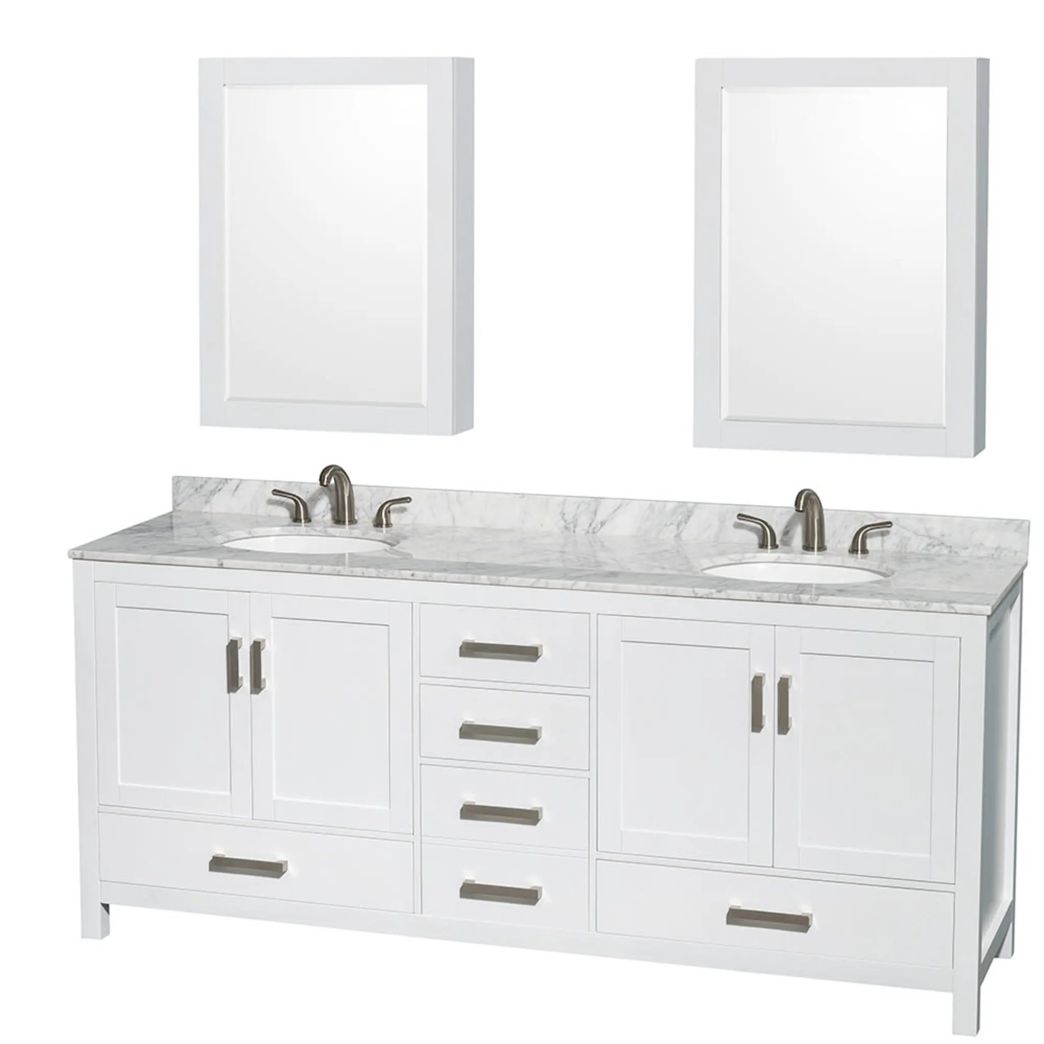 80" Sheffield Double Bathroom Vanity in White with Brushed Chrome Trim & Medicine Cabinet by Wyndham
