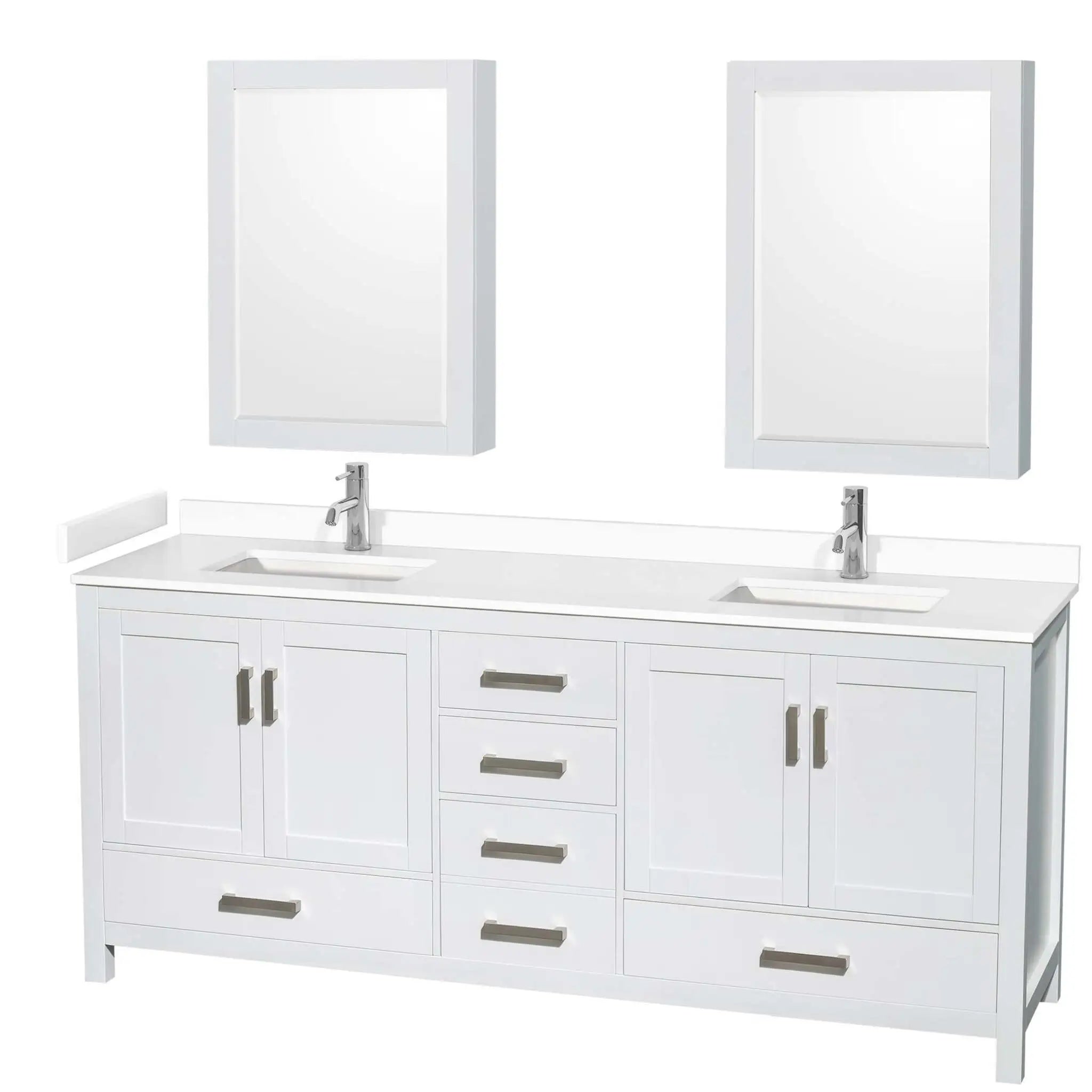 80" Sheffield Double Bathroom Vanity in White with Brushed Chrome Trim & Medicine Cabinet by Wyndham