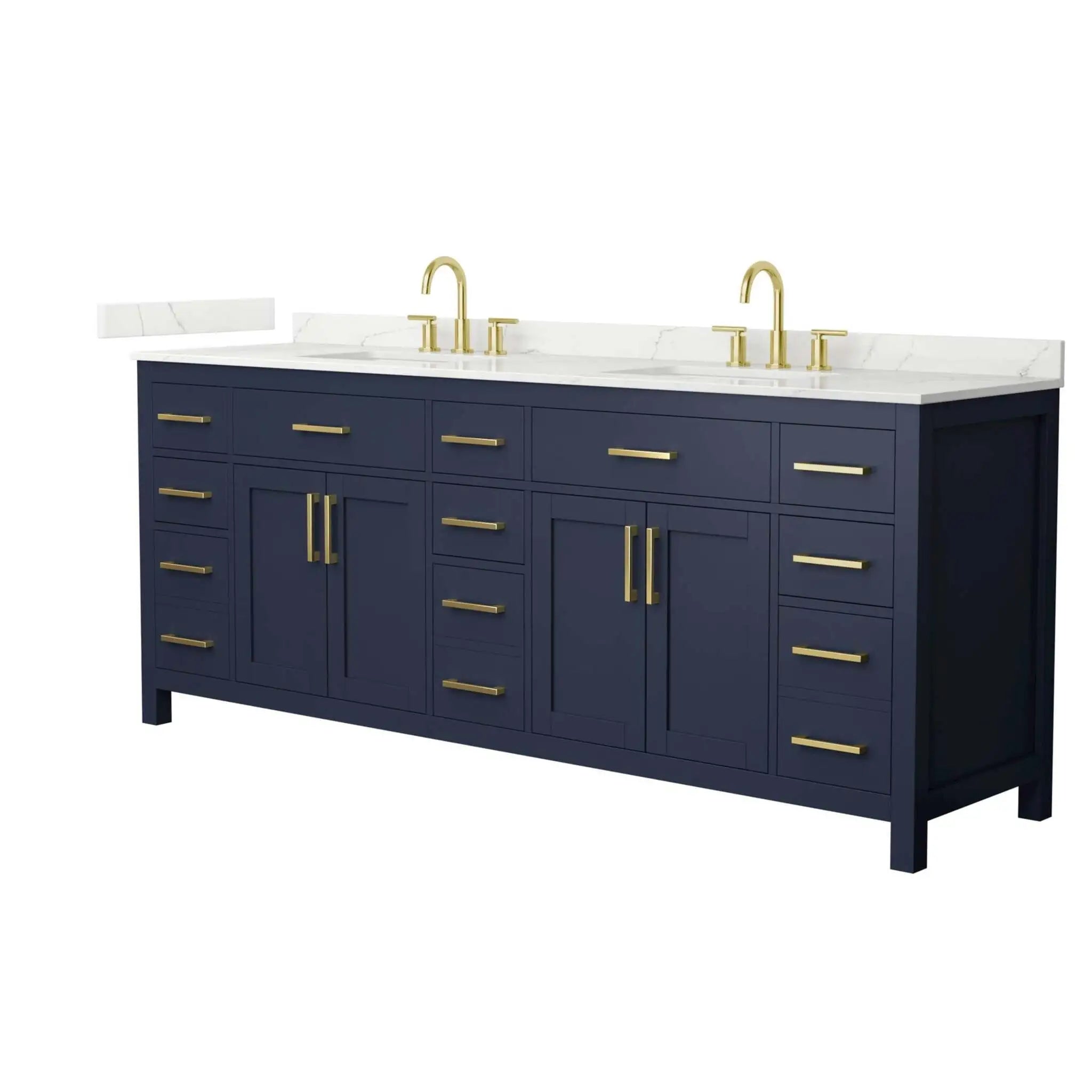 84" Beckett Double Bathroom Vanity in Dark Blue with Brushed Gold Trim by Wyndham