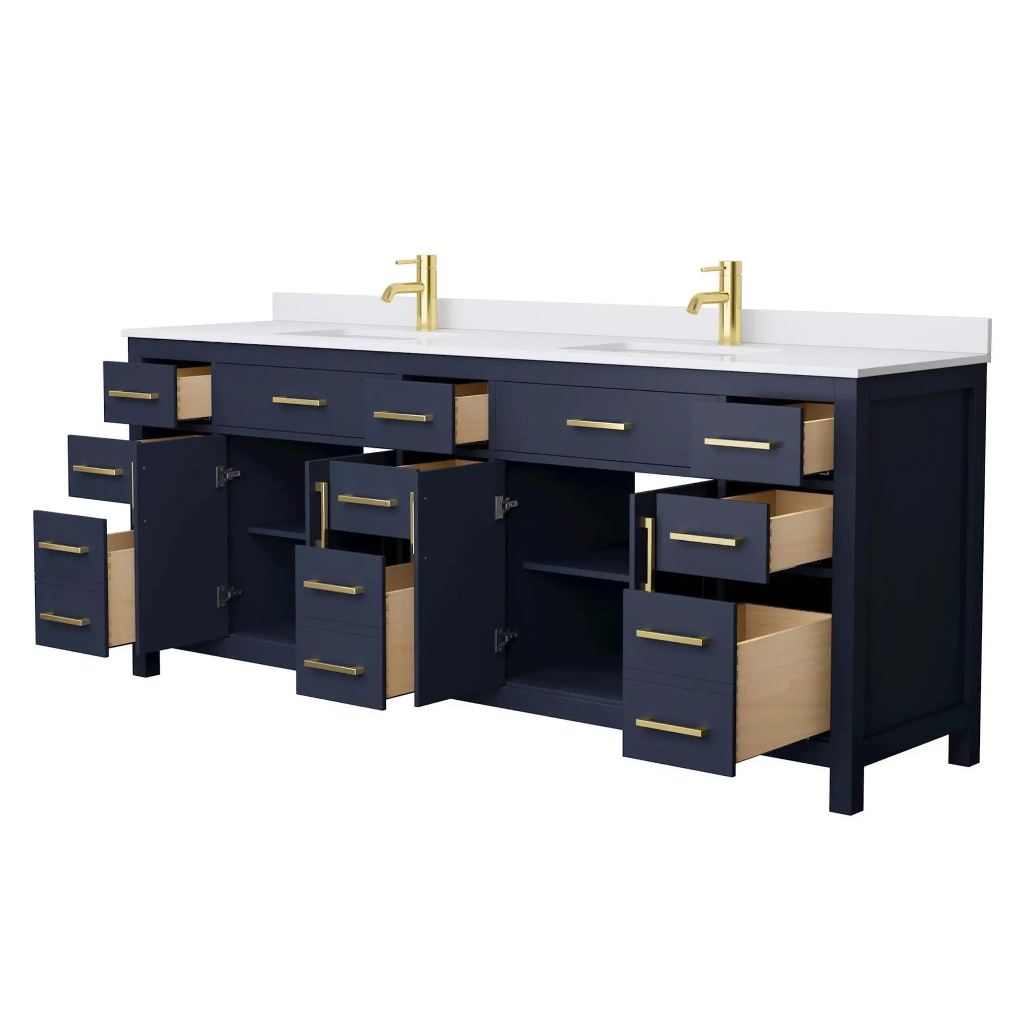 84" Beckett Double Bathroom Vanity in Dark Blue with Brushed Gold Trim by Wyndham