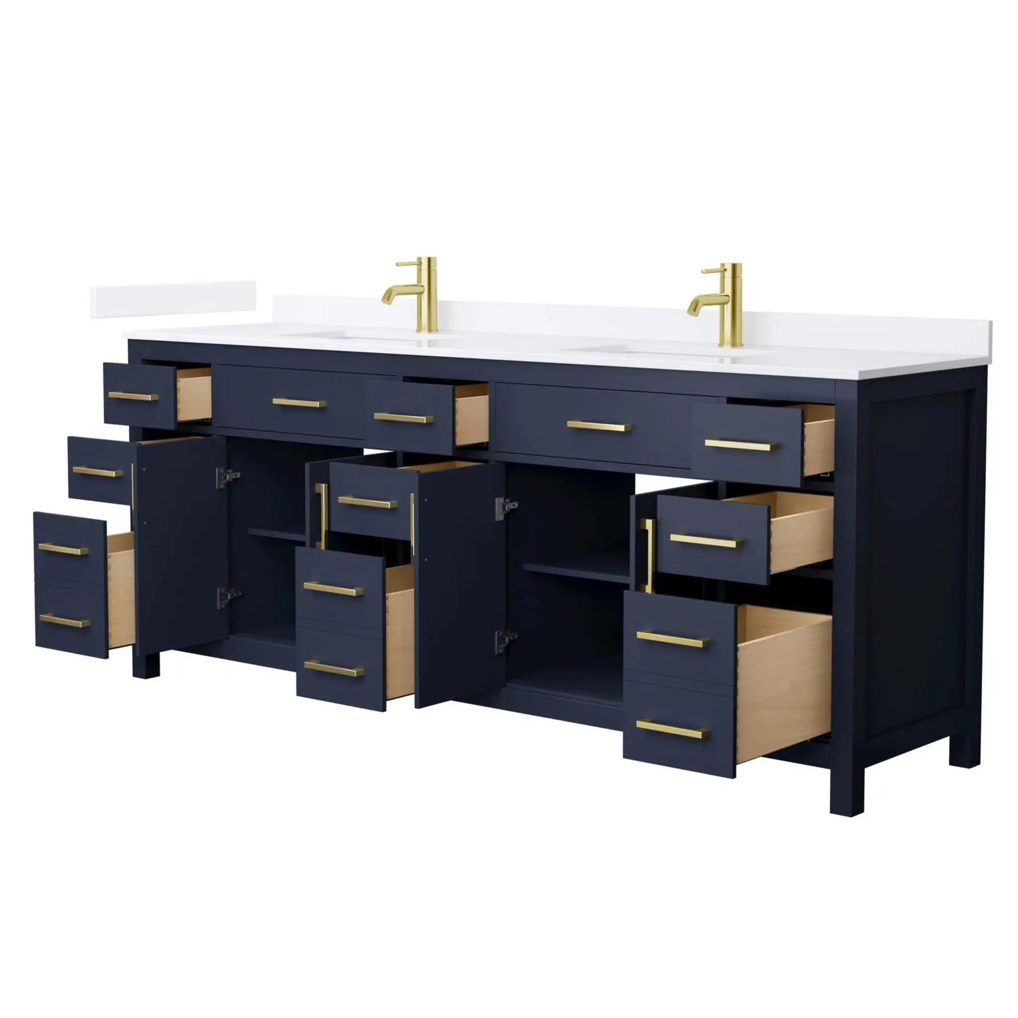 84" Beckett Double Bathroom Vanity in Dark Blue with Brushed Gold Trim by Wyndham