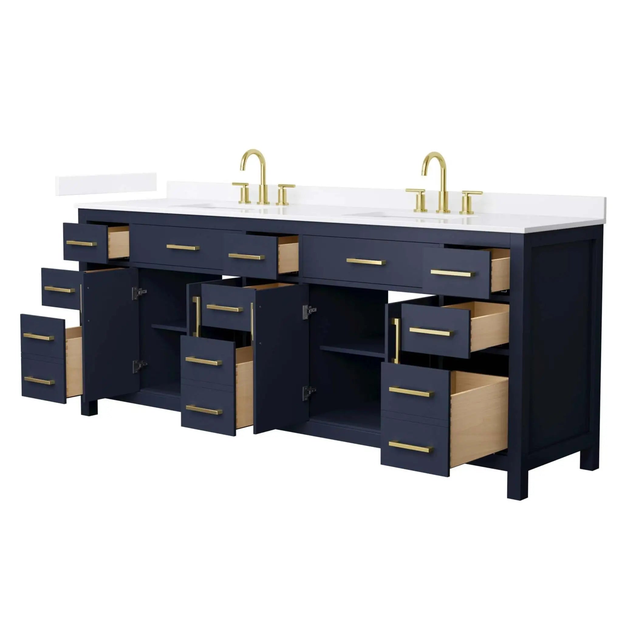 84" Beckett Double Bathroom Vanity in Dark Blue with Brushed Gold Trim by Wyndham